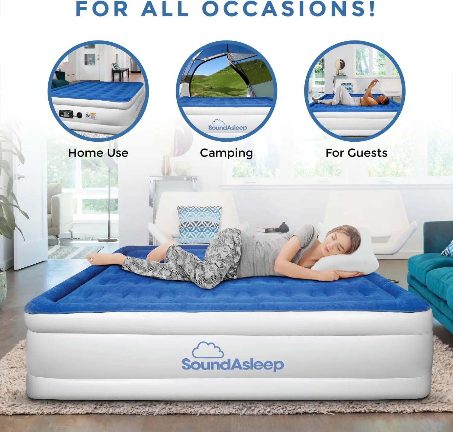 SoundAsleep Dream Series Luxury Air Mattress with ComfortCoil Technology & Built-in High Capacity Pump for Home & Camping- Double Height, Adjustable, Inflatable Blow Up, Portable - Queen Size