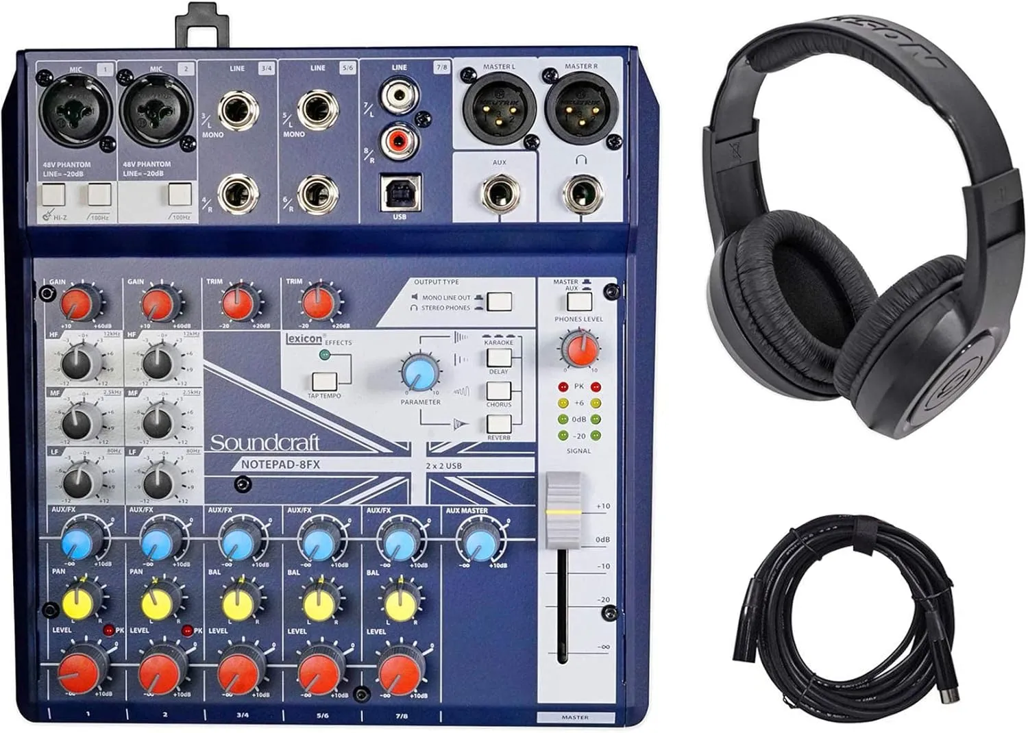 Soundcraft Notepad-8FX 8-Ch. Live Sound/Recording Mixer w/USB Headphones Cable