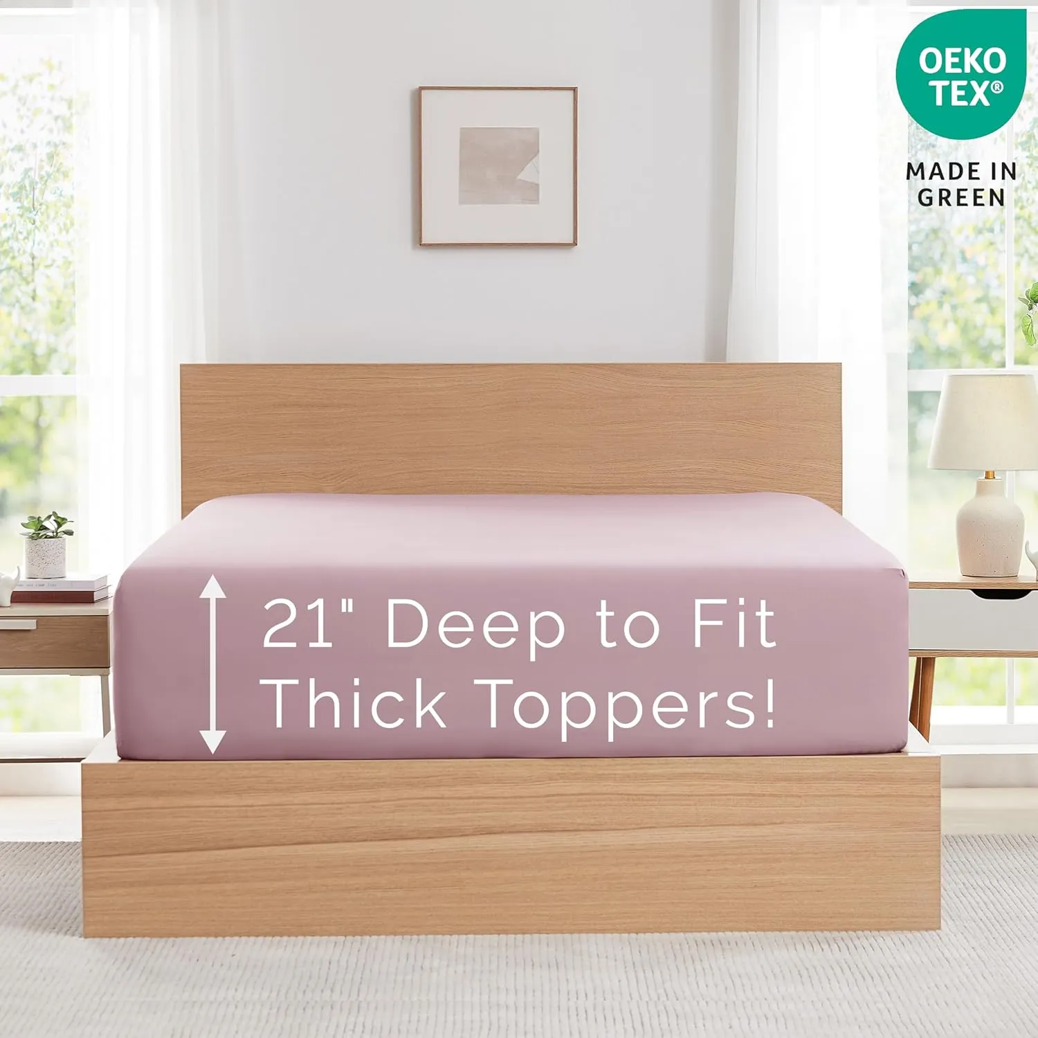 Southshore Fine Living, Inc. Two-Pack Deep Pocket Fitted Sheets, King Size, 21" Deep King Fitted Sheet Only with Extra Depth to Fit Toppers and Deep Mattresses, 2-Pack, Lavender