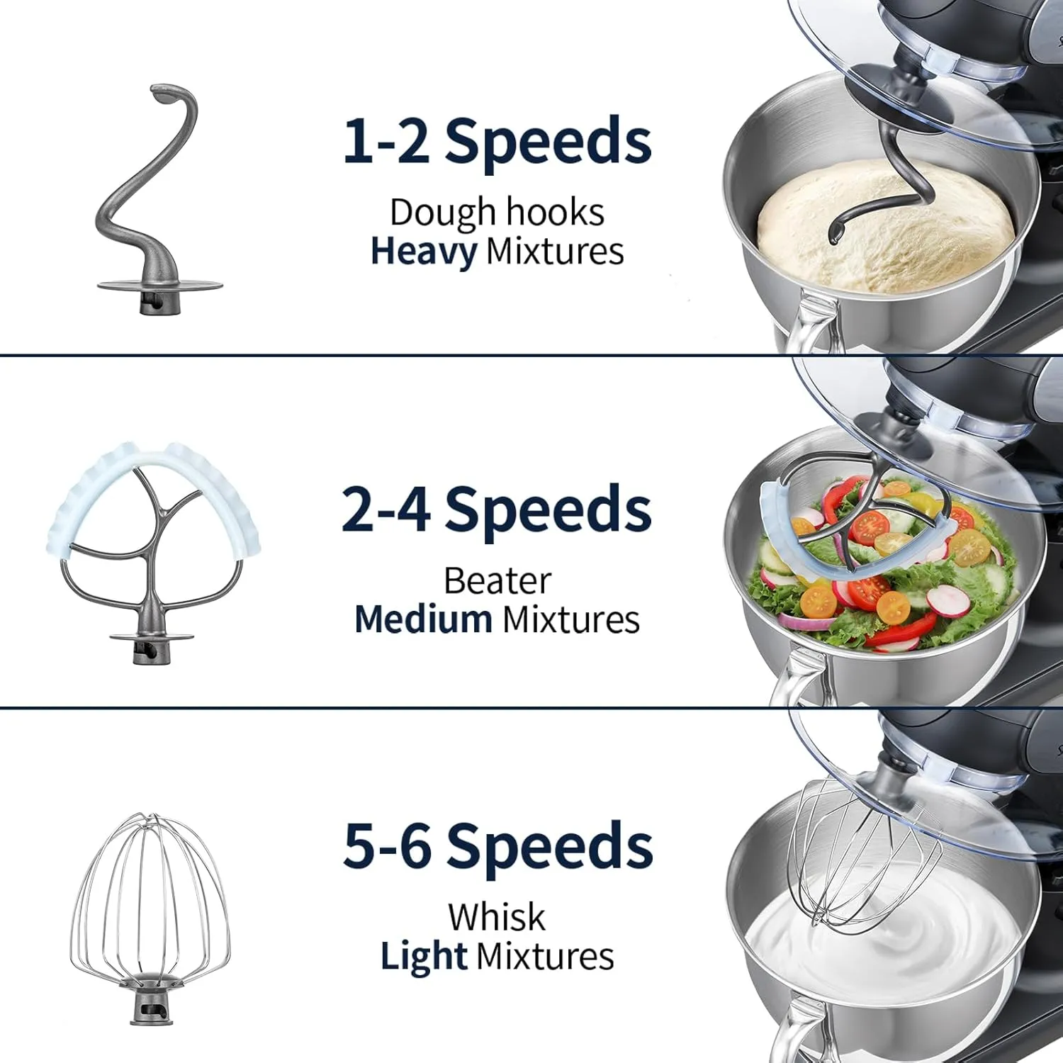 Stand Mixer, 6 QT 600W Tilt-Head Dough Mixer, 6 P speed Mixers Kitchen Electric Stand Mixer with Stainless Steel Bowl, Dishwasher-Safe Dough Hook, Flat Beater, Wire Whisk, Splash Guard, Black