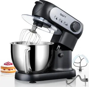 Stand Mixer, 6 QT 600W Tilt-Head Dough Mixer, 6 P speed Mixers Kitchen Electric Stand Mixer with Stainless Steel Bowl, Dishwasher-Safe Dough Hook, Flat Beater, Wire Whisk, Splash Guard, Black