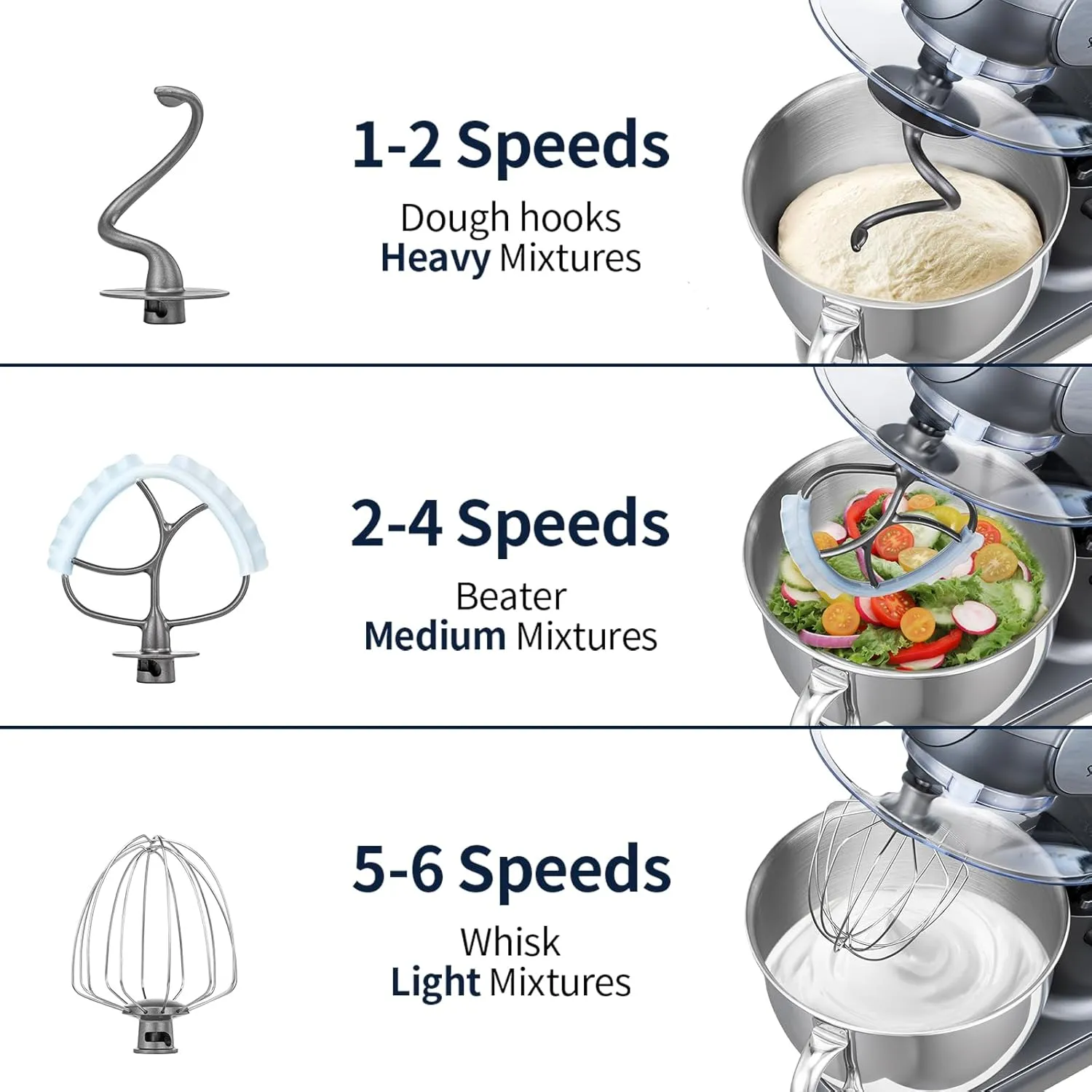 Stand Mixer, 6 QT 600W Tilt-Head Dough Mixer, 6 P speed Mixers Kitchen Electric Stand Mixer with Stainless Steel Bowl, Dishwasher-Safe Dough Hook, Flat Beater, Wire Whisk, Splash Guard, Grey