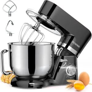 Stand Mixer, POWWA 6.5 Quart Electric Mixer, 6 1 Speed 660W Tilt-Head Kitchen Food Mixers with Whisk, Dough Hook, Mixing Beater & Splash Guard for Baking, Cake, Cookie, Kneading, ETL Certified (Black)