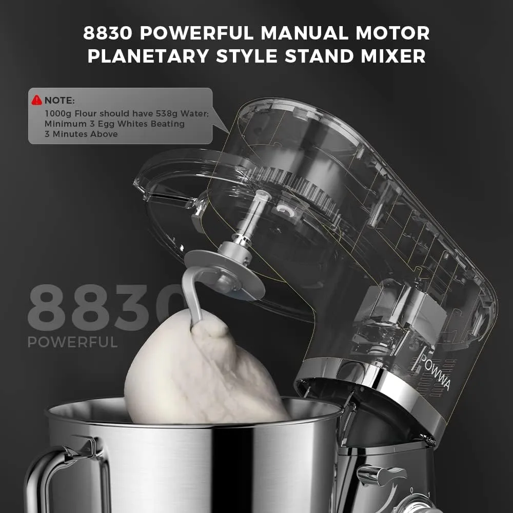 Stand Mixer, POWWA 6.5 Quart Electric Mixer, 6 1 Speed 660W Tilt-Head Kitchen Food Mixers with Whisk, Dough Hook, Mixing Beater & Splash Guard for Baking, Cake, Cookie, Kneading, ETL Certified (Black)