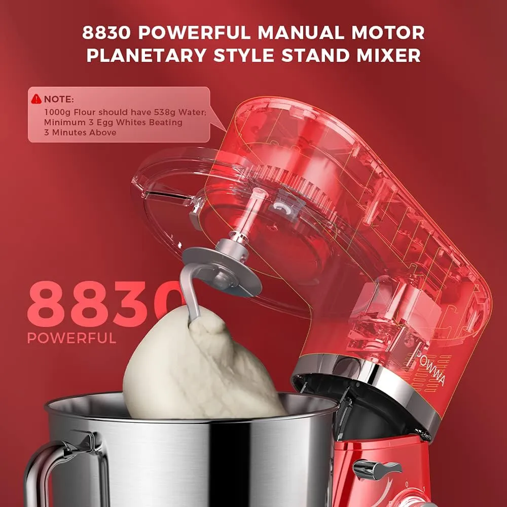 Stand Mixer, POWWA 7.5 QT Electric Mixer, 6 P Speed 660W Household Tilt-Head Kitchen Food Mixers with Whisk, Dough Hook, Mixing Beater & Splash Guard for Baking, Cake, Cookie, Kneading (Red)