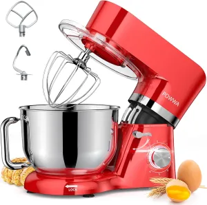 Stand Mixer, POWWA 7.5 QT Electric Mixer, 6 P Speed 660W Household Tilt-Head Kitchen Food Mixers with Whisk, Dough Hook, Mixing Beater & Splash Guard for Baking, Cake, Cookie, Kneading (Red)