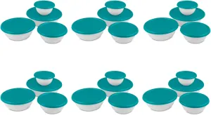 Sterilite 8-Piece Covered Bowl Set, 4 Plastic Bowls Ranging in Size w/ 4 Lids, Food Storage, Dishwasher and Microwave Safe, White and Teal lid, 6-Pack