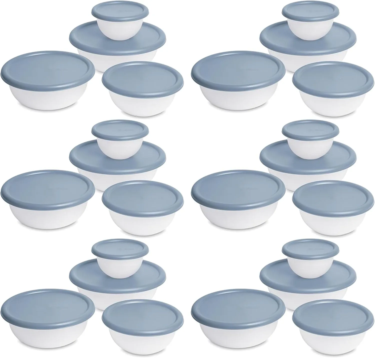 Sterilite Covered Bowl Set, Plastic Nesting Kitchen Mixing Bowls with Pour Spout, Meal Prep Food Storage Containers with Lids, Washed Blue (Set of 6)