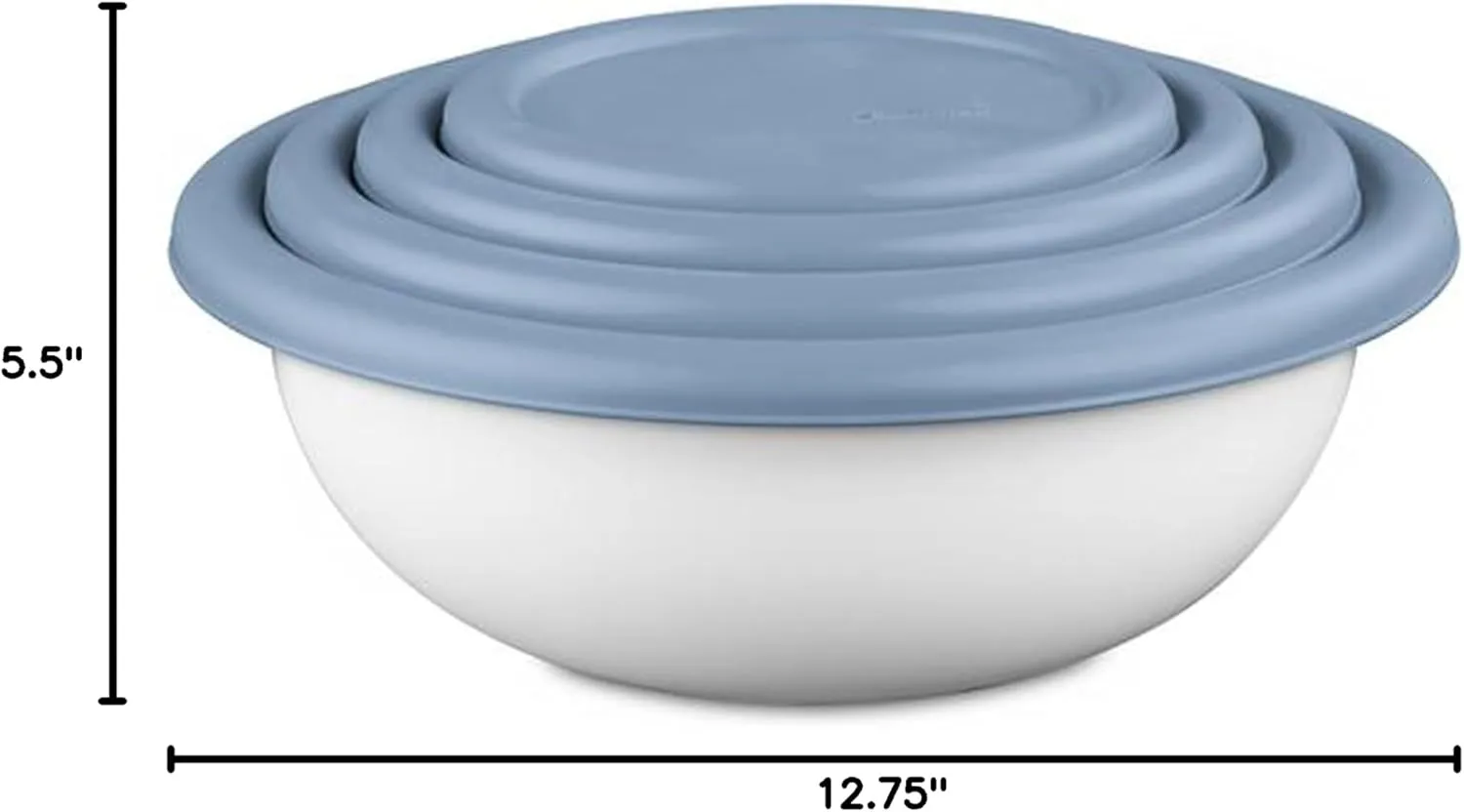 Sterilite Covered Bowl Set, Plastic Nesting Kitchen Mixing Bowls with Pour Spout, Meal Prep Food Storage Containers with Lids, Washed Blue (Set of 6)
