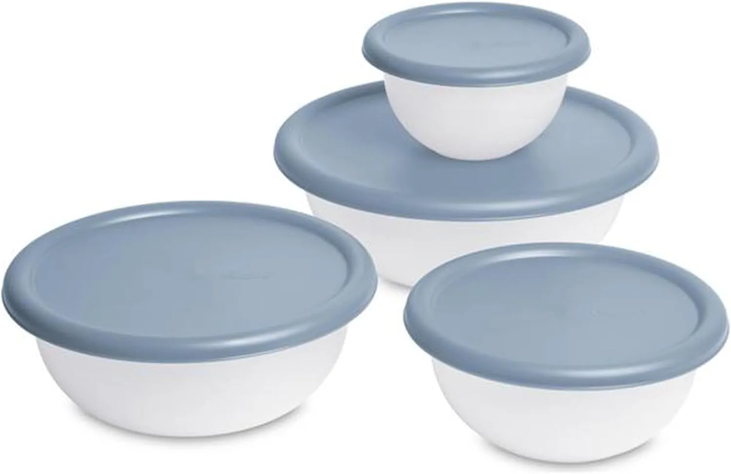 Sterilite Covered Bowl Set, Plastic Nesting Kitchen Mixing Bowls with Pour Spout, Meal Prep Food Storage Containers with Lids, Washed Blue (Set of 6)