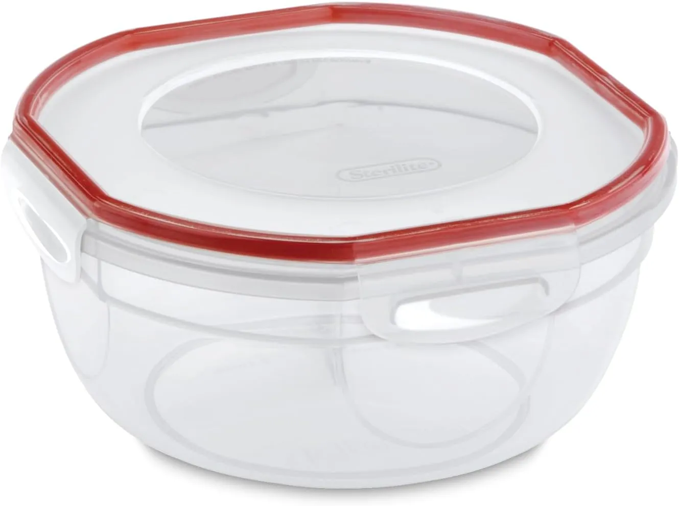 Sterilite Ultra-Seal 2.5 Qt Bowl, Airtight Food Storage Container, Plastic, Latching Lid, Microwave and Dishwasher Safe, Clear With Red Gasket, 4-Pack
