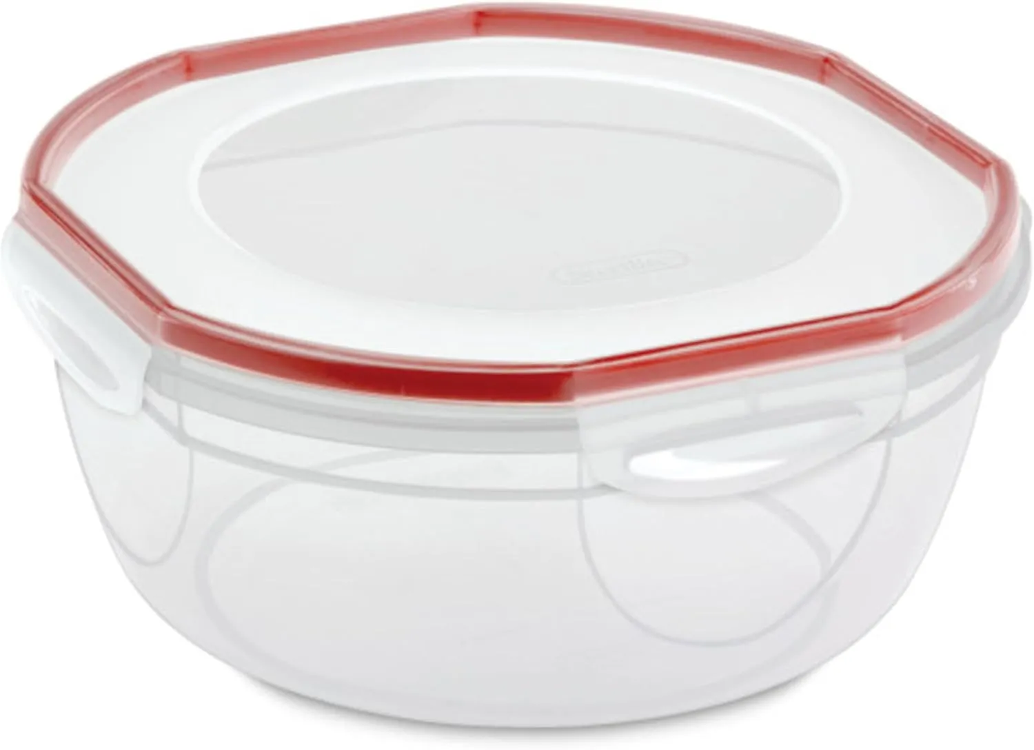 Sterilite Ultra-Seal 4.7 Qt Bowl, Large Airtight Food Storage Container, Latching Lid, Microwave and Dishwasher Safe, Clear With Red Gasket, 4-Pack