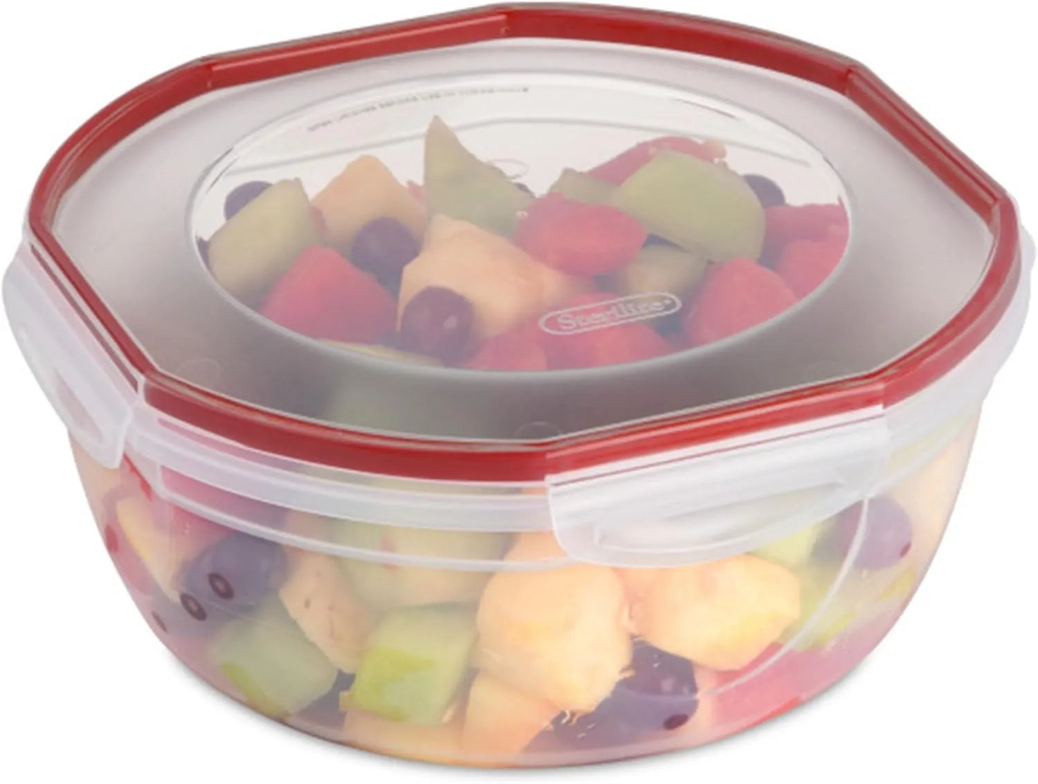 Sterilite Ultra-Seal 4.7 Qt Bowl, Large Airtight Food Storage Container, Latching Lid, Microwave and Dishwasher Safe, Clear With Red Gasket, 4-Pack