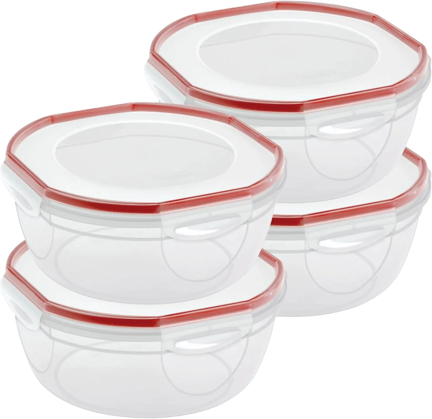Sterilite Ultra-Seal 4.7 Qt Bowl, Large Airtight Food Storage Container, Latching Lid, Microwave and Dishwasher Safe, Clear With Red Gasket, 4-Pack