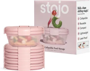 STOJO Collapsible Bowl 5 Set - Translucent Carnation, 36oz - Reusable Silicone Bowl for Hot and Cold Food - Perfect for Travel, Meal Prep, To-Go Lunch, Camping & Hiking - Microwave & Dishwasher Safe