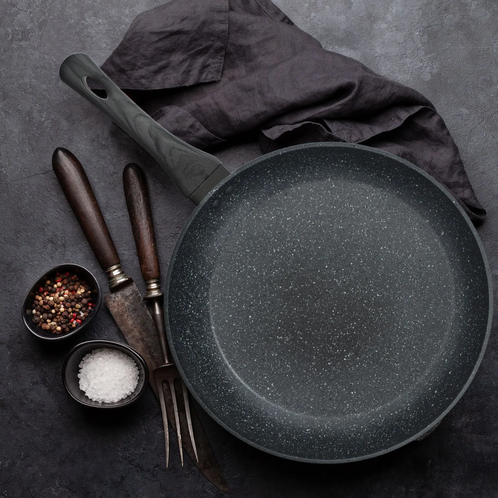 Stone Chef Forged Frying Pan Cookware Kitchen Fry Pan Grey Handle - 30cm