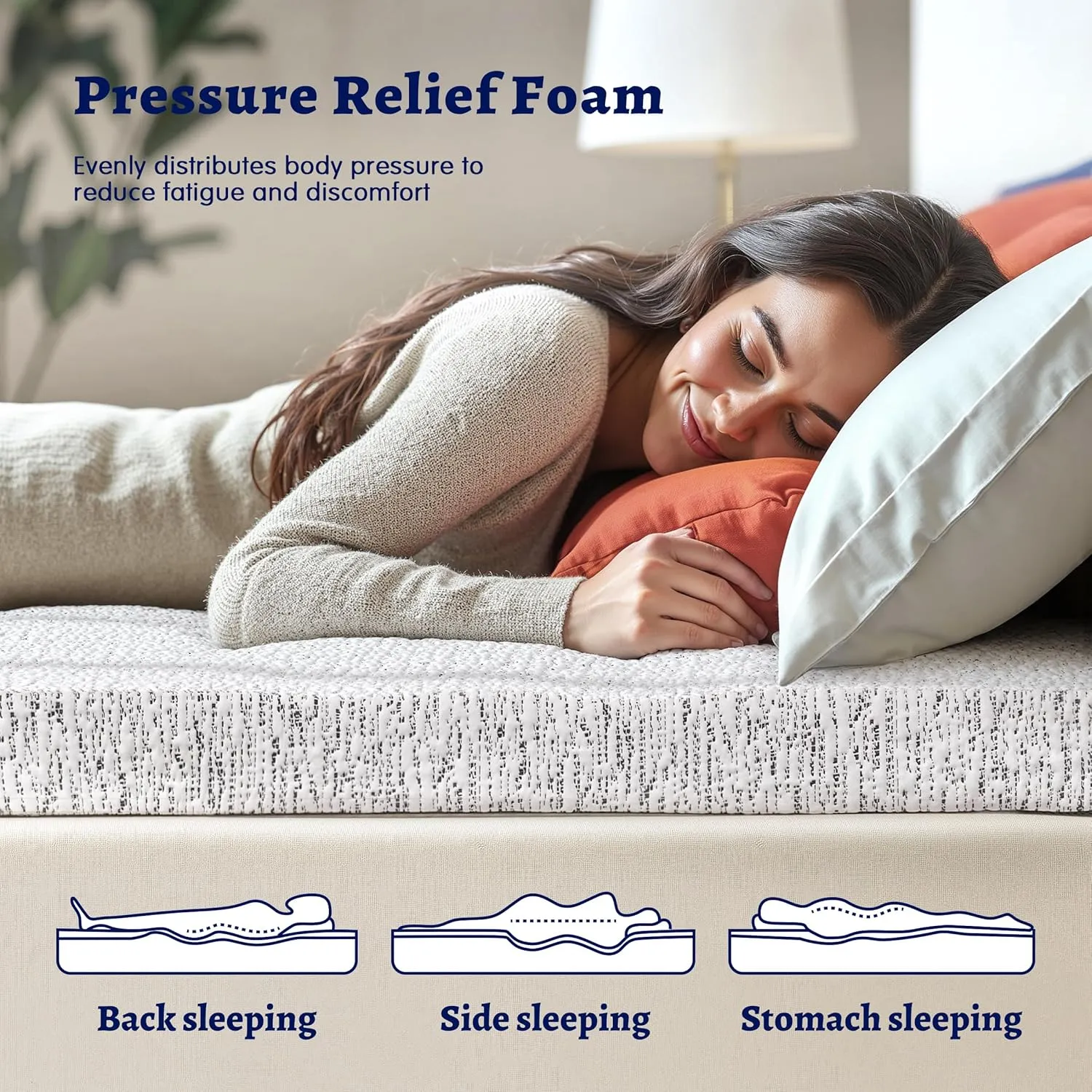 Subrtex Memory Foam Mattress Topper Queen Cooling Mattress Topper 3 Inch for Hot Sleepers, Pressure Relieving Mattress Pads Breathable Bed Toppers with Removable Washable Cover