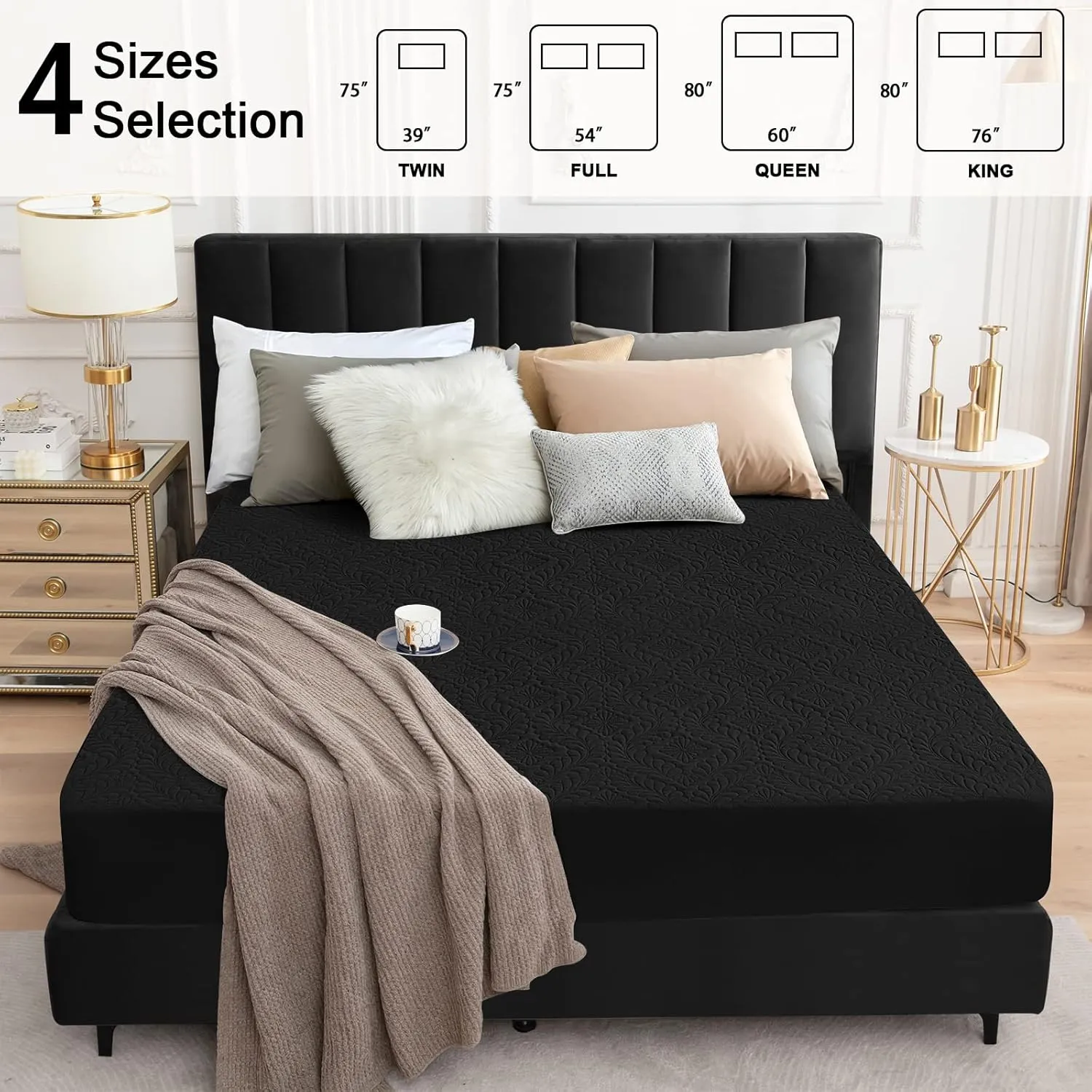Sufdari King Quilted Fitted Waterproof Mattress Cover, Breathable & Noiseless Mattress Pad, Ultra Soft Bed Cover Fits Up to 8-18" Deep Pocket