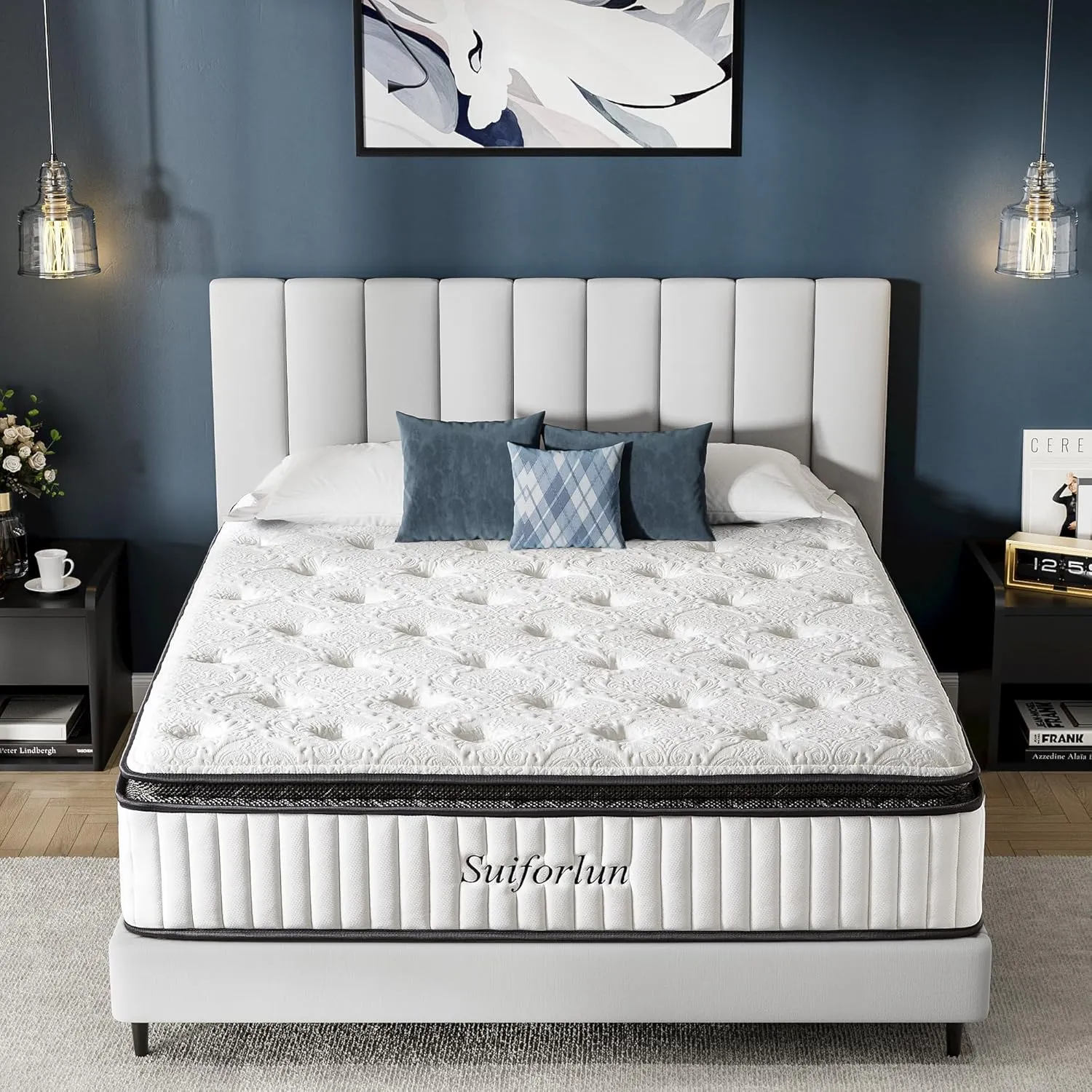 Suiforlun King Mattress 12 Inch, Pillow Top Gel Memory Foam Hybrid Mattress with Luxury 7 Layers, Zone Pocket Coils Innerspring for Back Pain Relief, Medium Firm, 120 Nights Trial