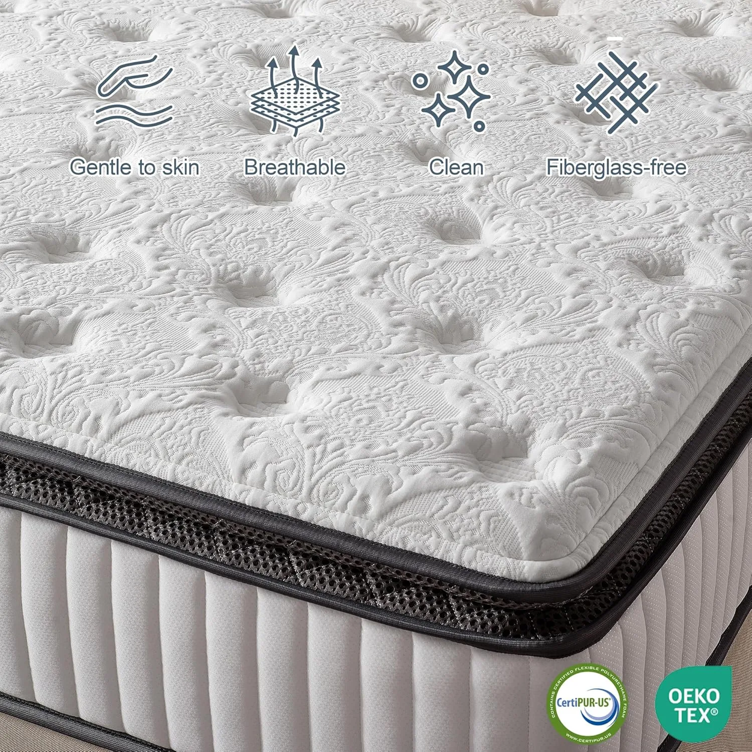 Suiforlun King Mattress 12 Inch, Pillow Top Gel Memory Foam Hybrid Mattress with Luxury 7 Layers, Zone Pocket Coils Innerspring for Back Pain Relief, Medium Firm, 120 Nights Trial