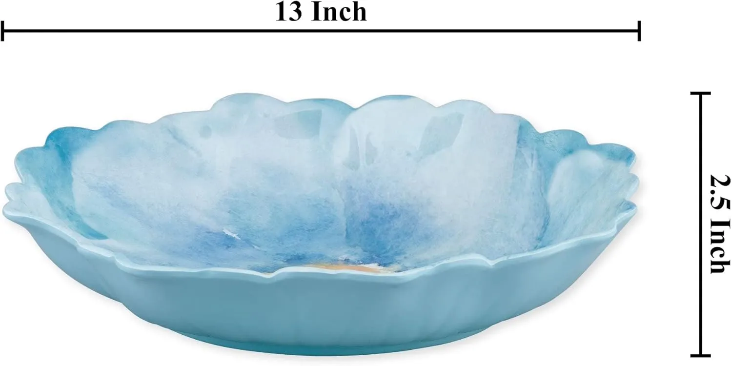 Supreme Housewares Campanula Petal-Shaped Melamine Serving Bowl, BPA-Free Floral Design Bowl for Salad, Fruit, Pasta, or Outdoor Entertaining, Sky Blue, 13 x 11 Inch