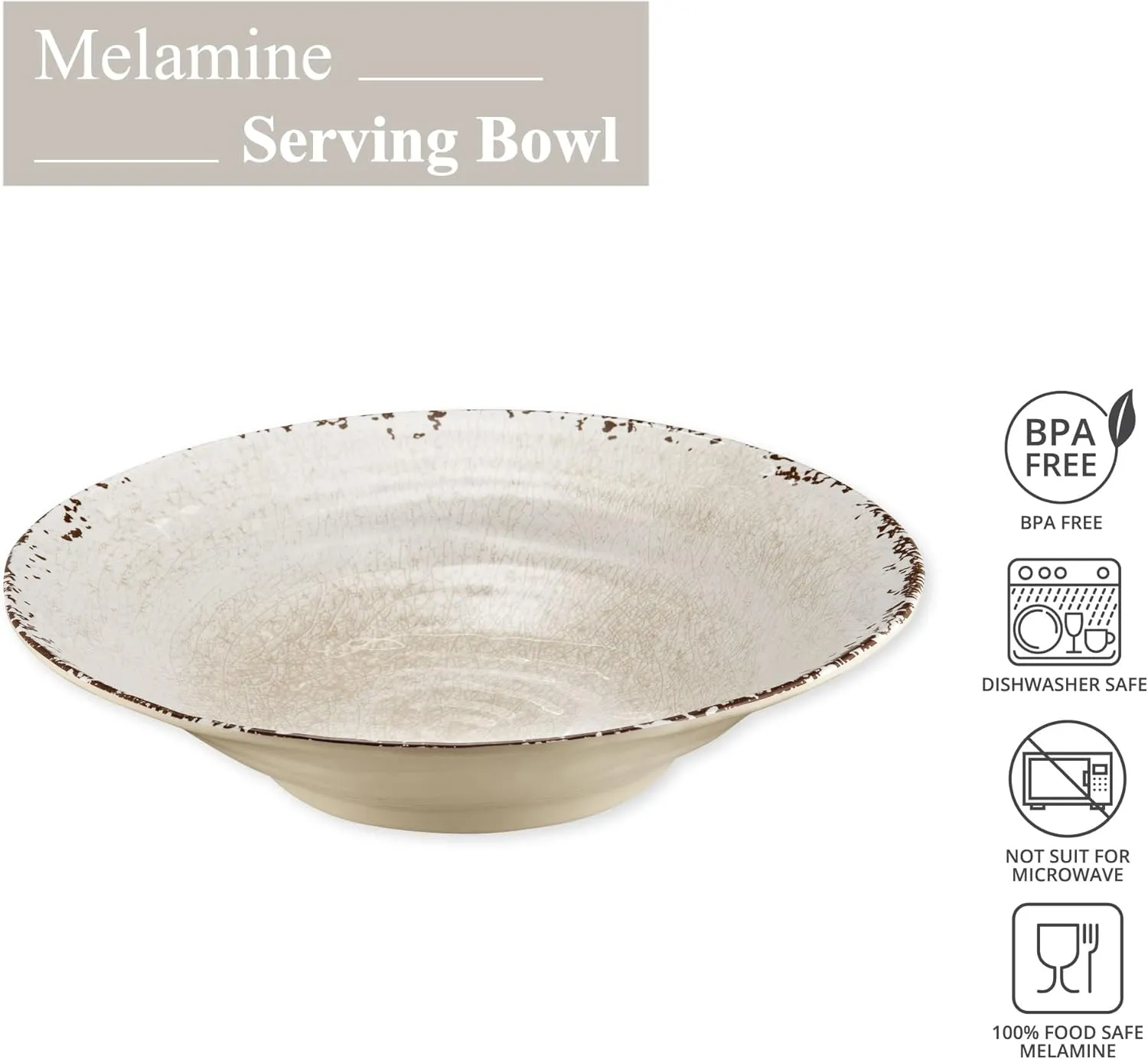 Supreme Housewares Crackle Melamine Serving Bowl, BPA-Free Rustic Textured Large Bowl for Salad, Pasta, Fruit, or Entertaining, 16 Inch, 166 oz, Cream