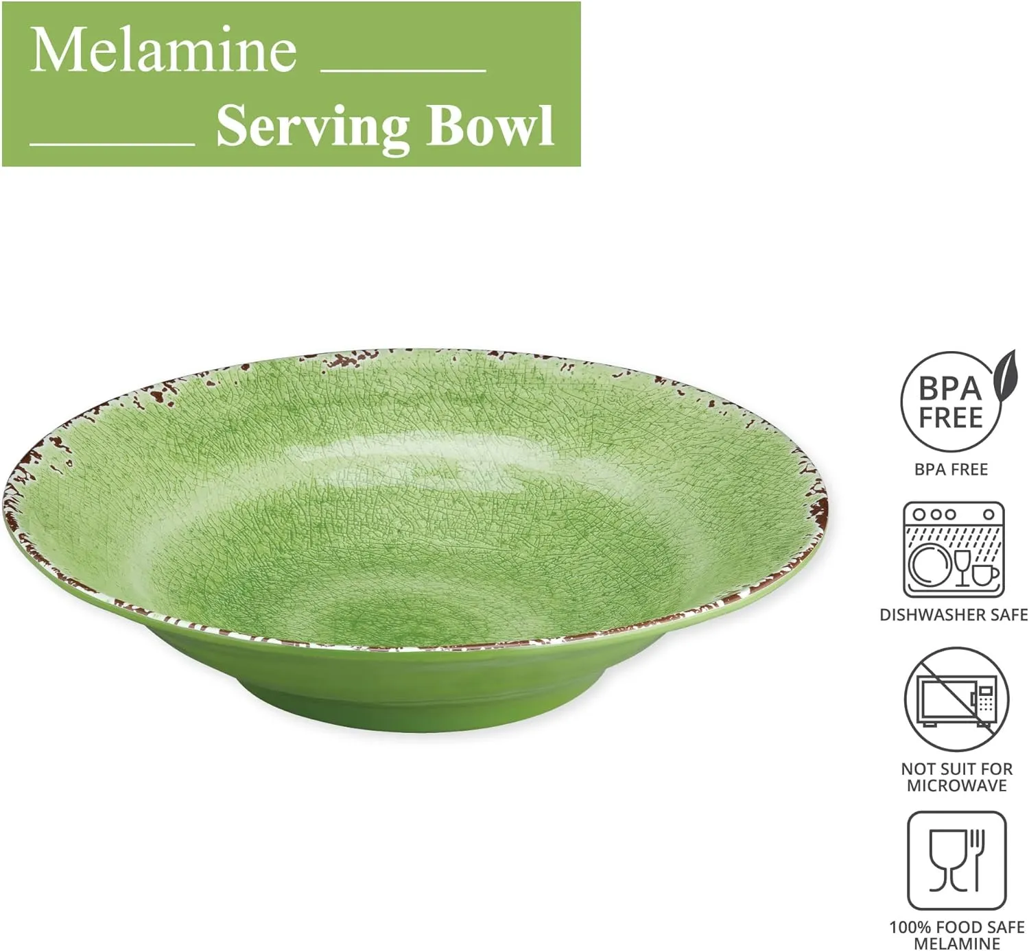 Supreme Housewares Crackle Melamine Serving Bowl, BPA-Free Rustic Textured Large Bowl for Salad, Pasta, Fruit, or Entertaining, 16 Inch, 166 oz, Green