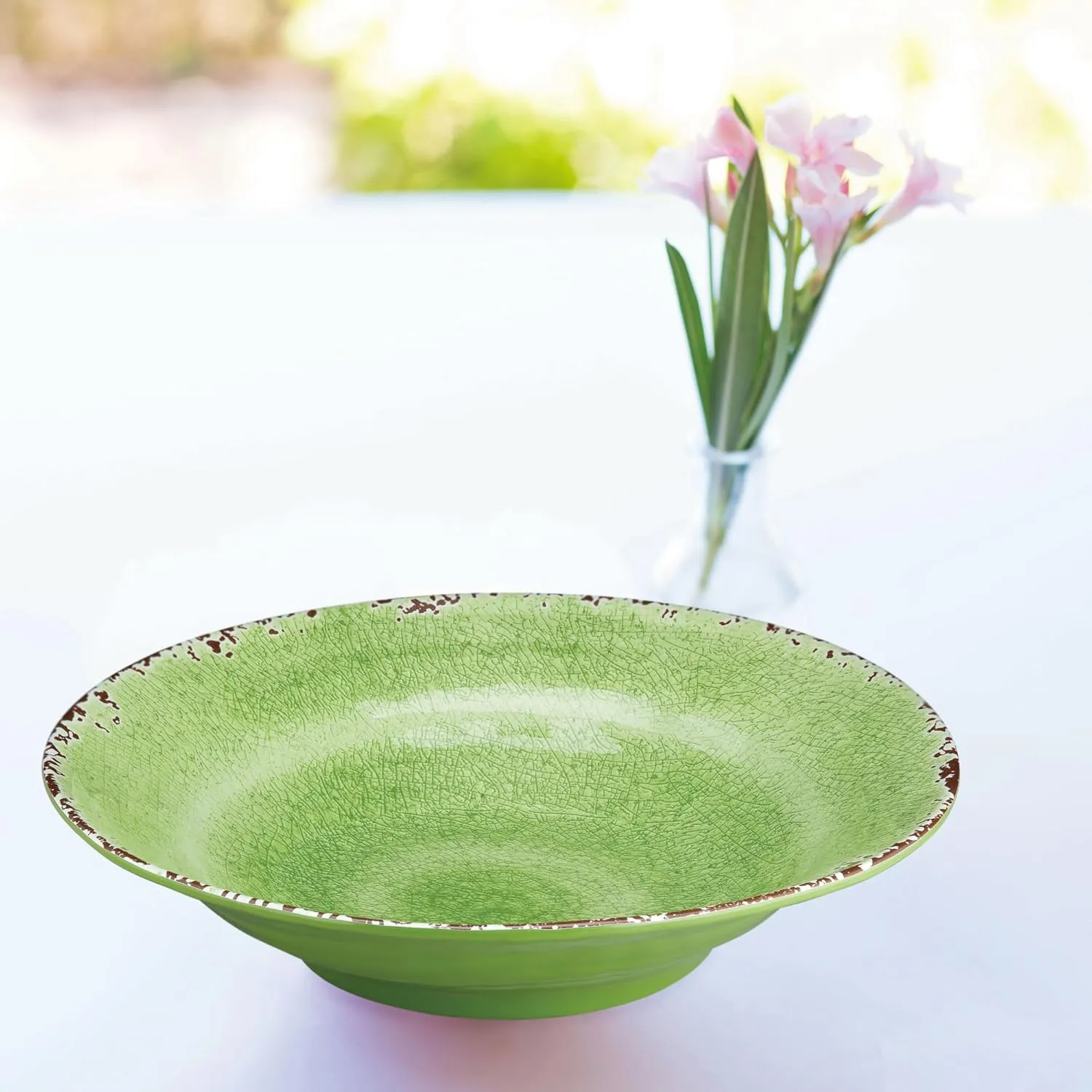 Supreme Housewares Crackle Melamine Serving Bowl, BPA-Free Rustic Textured Large Bowl for Salad, Pasta, Fruit, or Entertaining, 16 Inch, 166 oz, Green