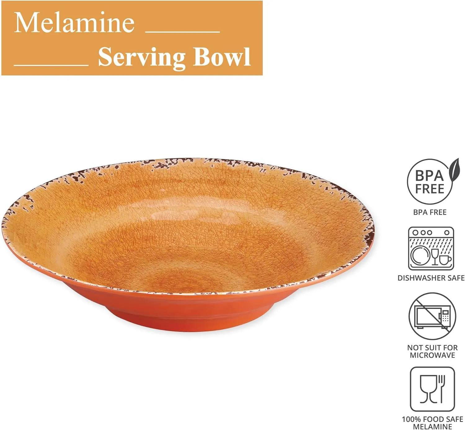 Supreme Housewares Crackle Melamine Serving Bowl, BPA-Free Rustic Textured Large Bowl for Salad, Pasta, Fruit, or Entertaining, 16 Inch, 166 oz, Orange