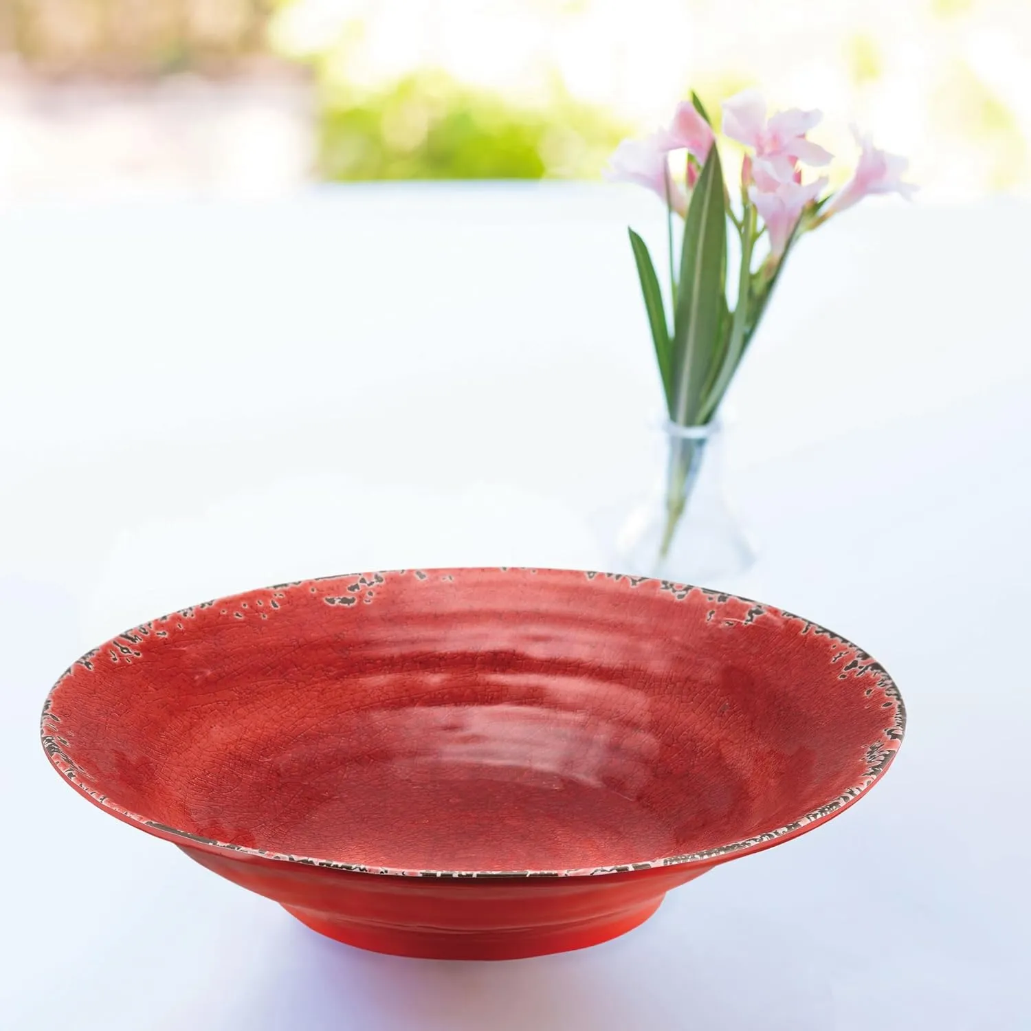 Supreme Housewares Crackle Melamine Serving Bowl, BPA-Free Rustic Textured Large Bowl for Salad, Pasta, Fruit, or Entertaining, 16 Inch, 166 oz, Red