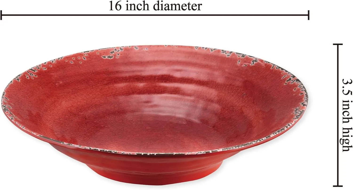 Supreme Housewares Crackle Melamine Serving Bowl, BPA-Free Rustic Textured Large Bowl for Salad, Pasta, Fruit, or Entertaining, 16 Inch, 166 oz, Red
