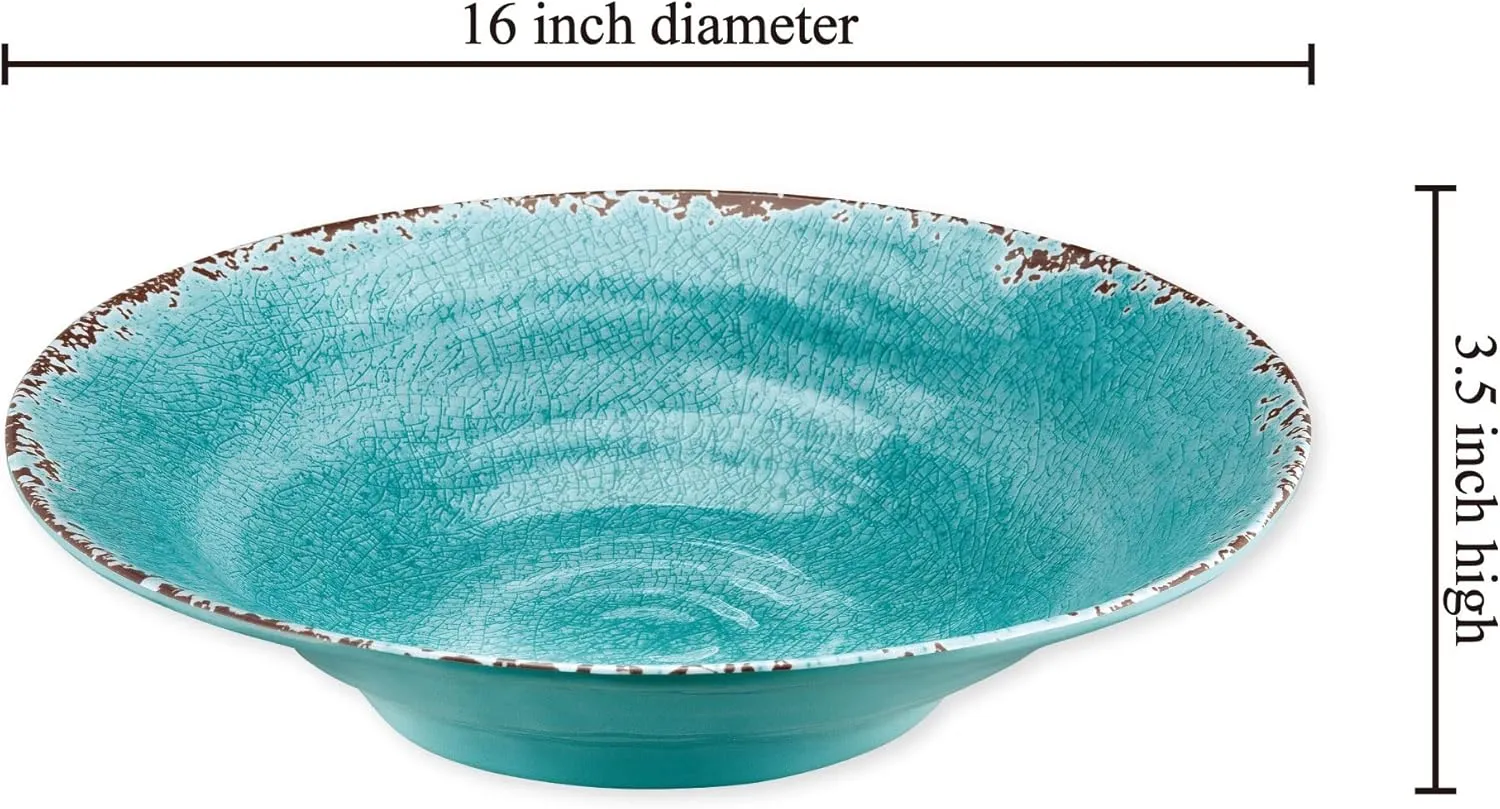Supreme Housewares Crackle Melamine Serving Bowl, BPA-Free Rustic Textured Large Bowl for Salad, Pasta, Fruit, or Entertaining, 16 Inch, 166 oz, Turquoise