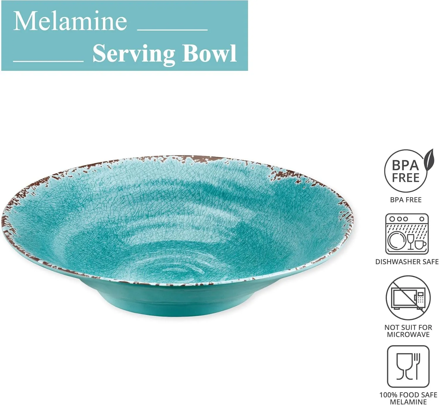 Supreme Housewares Crackle Melamine Serving Bowl, BPA-Free Rustic Textured Large Bowl for Salad, Pasta, Fruit, or Entertaining, 16 Inch, 166 oz, Turquoise