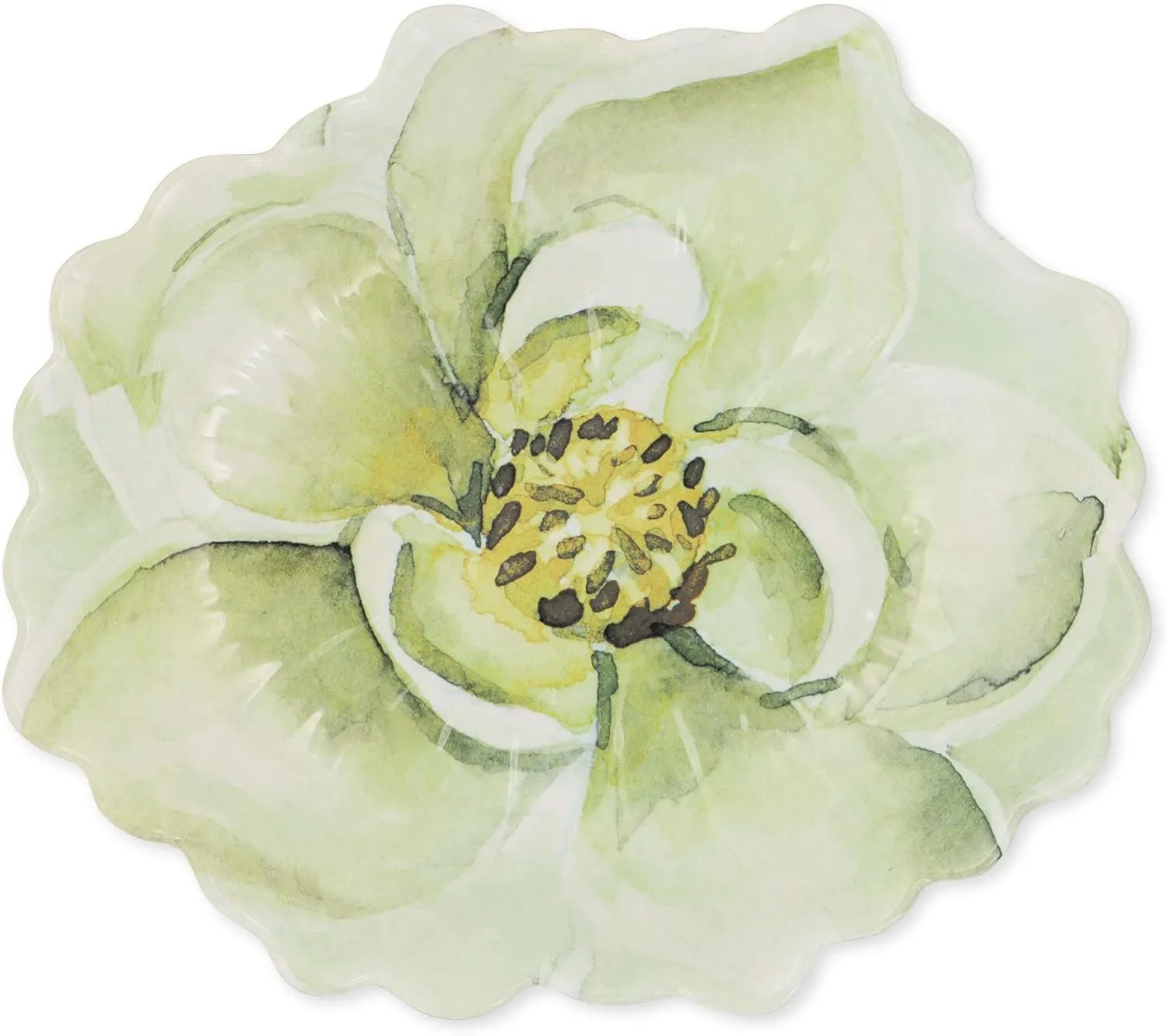 Supreme Housewares Magnolia Petal-Shaped Melamine Serving Bowl, BPA-Free Floral Design Bowl for Salad, Fruit, Pasta, or Outdoor Entertaining, Green, 13 x 11 Inch