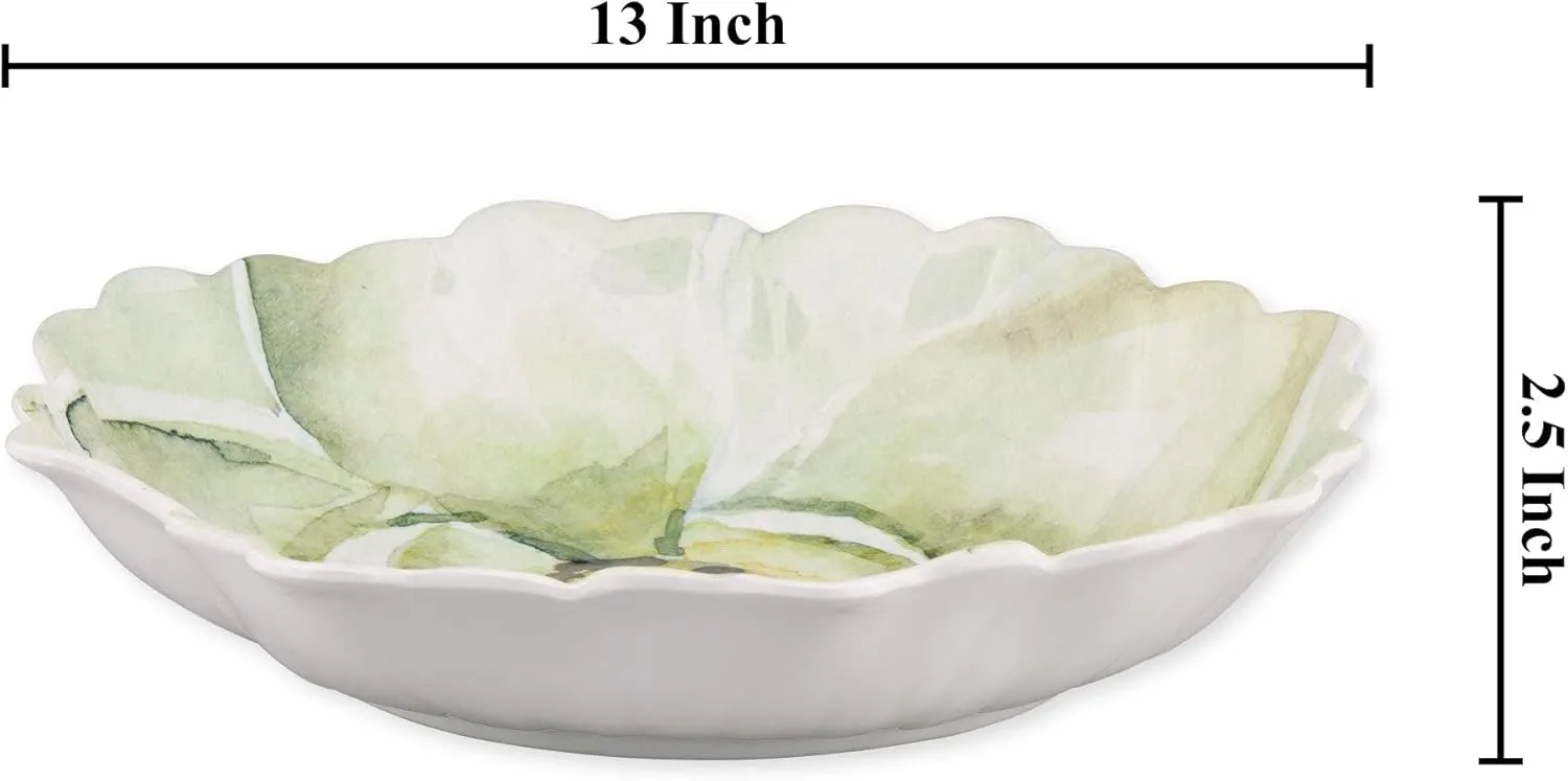 Supreme Housewares Magnolia Petal-Shaped Melamine Serving Bowl, BPA-Free Floral Design Bowl for Salad, Fruit, Pasta, or Outdoor Entertaining, Green, 13 x 11 Inch