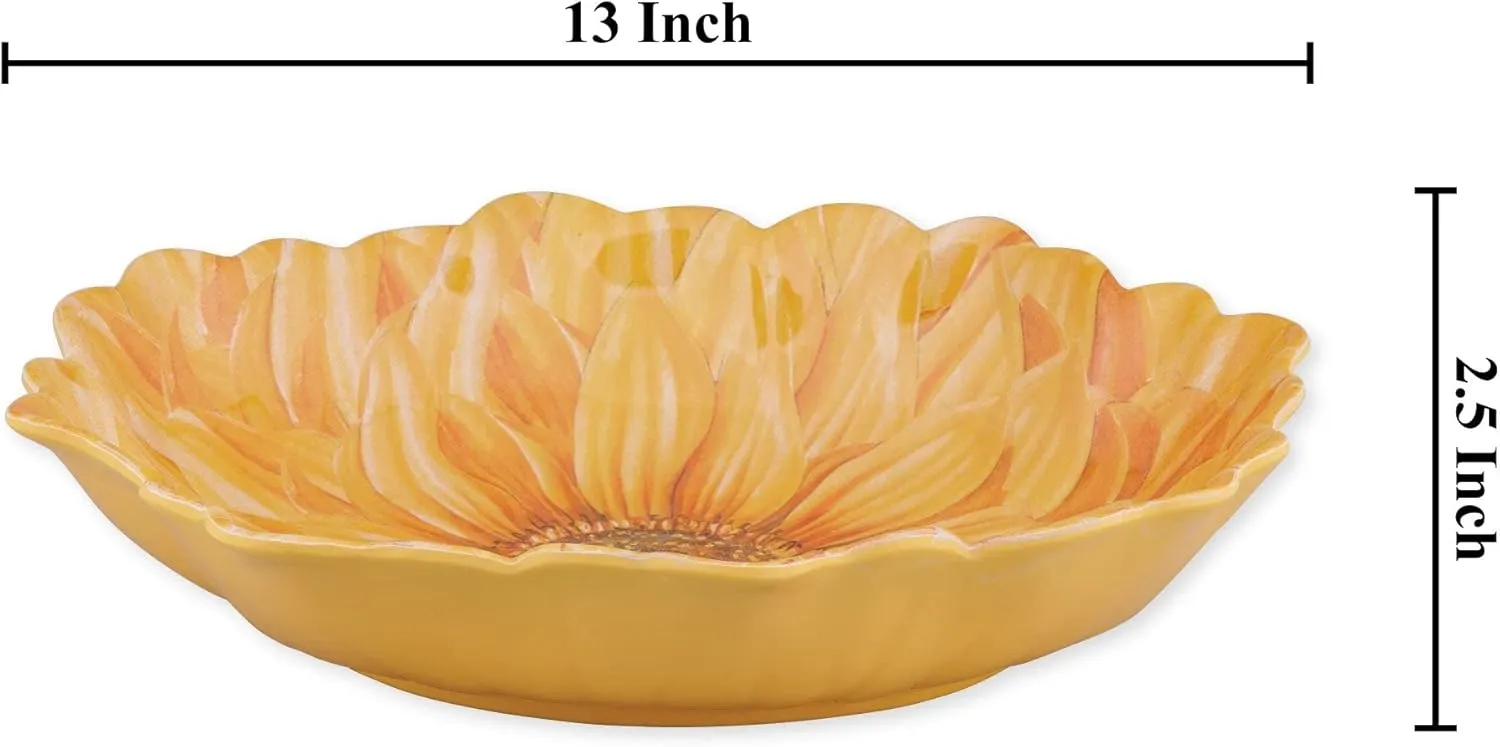 Supreme Housewares Sunflower Petal-Shaped Melamine Serving Bowl, BPA-Free Floral Design Bowl for Salad, Fruit, Pasta, or Outdoor Entertaining, Yellow, 13 x 11 Inch