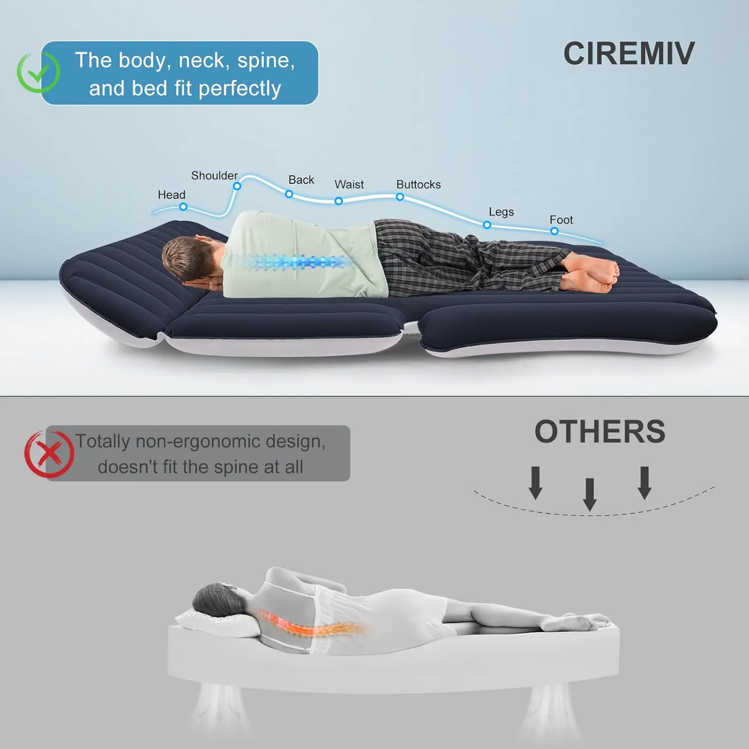 SUV Air Mattress with Double-Sided-Thick Flocked/Car Mattress with Pump & Built-in Pillow/Leakproof Comfortable Durable Car Air Mattress/Car Bed for Auto Camping,Road Trip