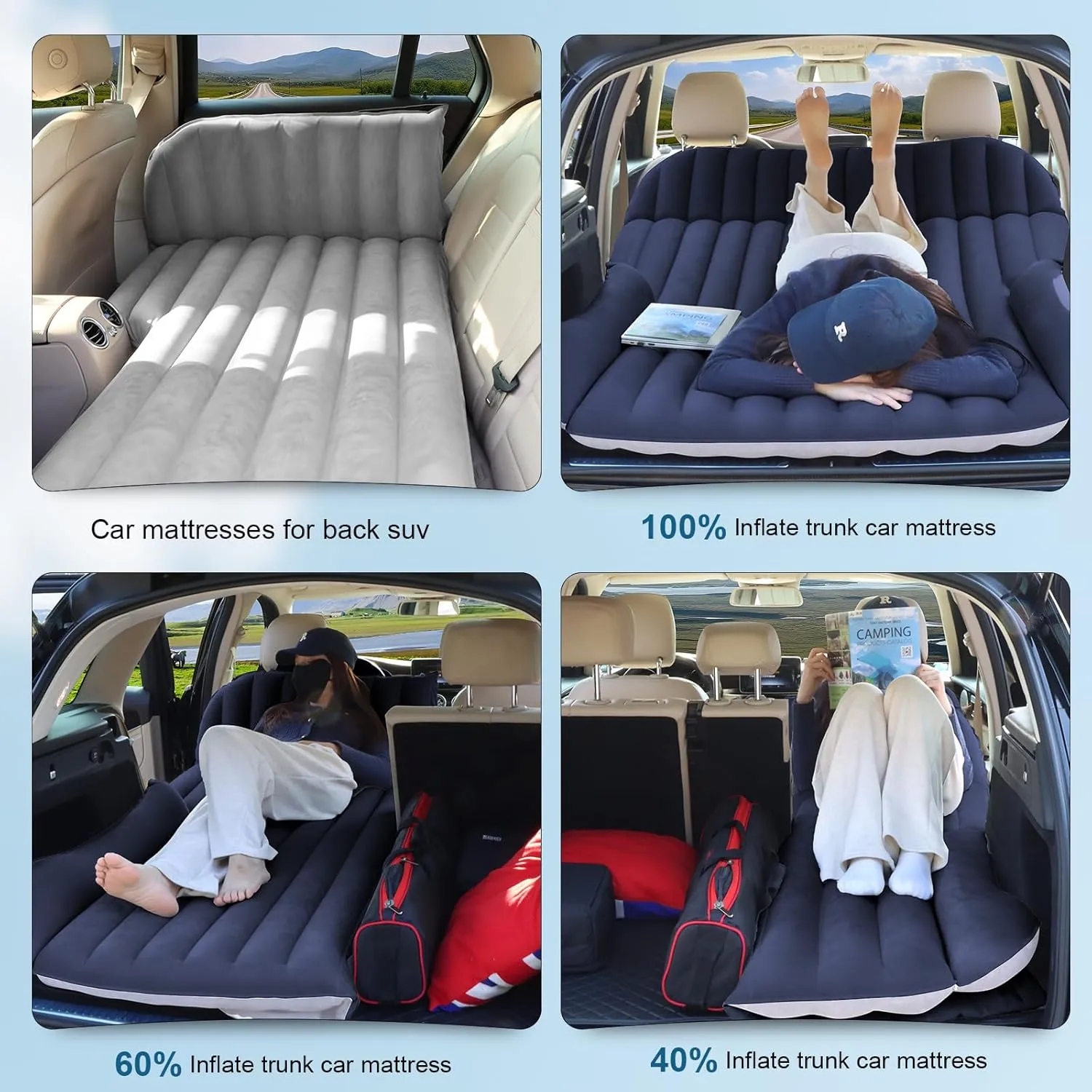 SUV Air Mattress with Double-Sided-Thick Flocked/Car Mattress with Pump & Built-in Pillow/Leakproof Comfortable Durable Car Air Mattress/Car Bed for Auto Camping,Road Trip