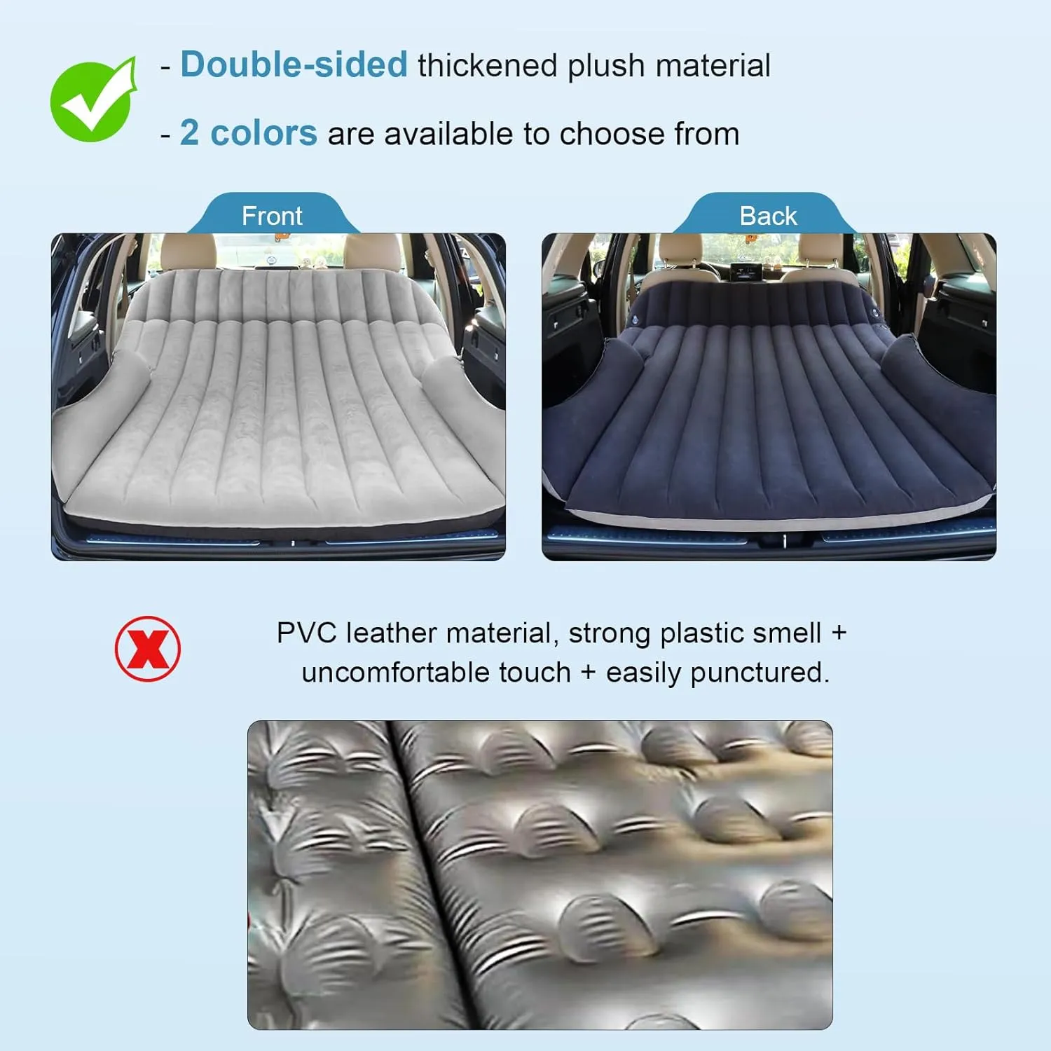 SUV Air Mattress with Double-Sided-Thick Flocked/Car Mattress with Pump & Built-in Pillow/Leakproof Comfortable Durable Car Air Mattress/Car Bed for Auto Camping,Road Trip