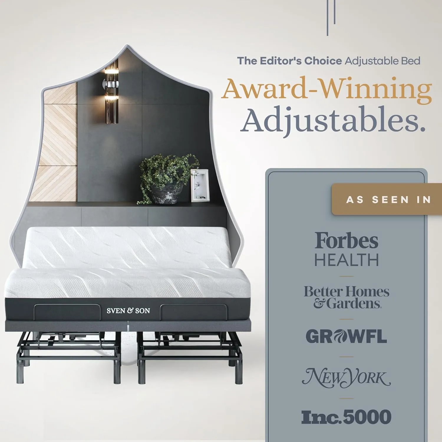Sven & Son Bliss Adjustable Bed Base-Frame   14 inch Hybrid Spring Matt (Medium Soft), Head and Foot Lift, Lumbar, Pillow-Tilt, Massage, Under-Bed Lights, USB, Memory, Zero Gravity - King