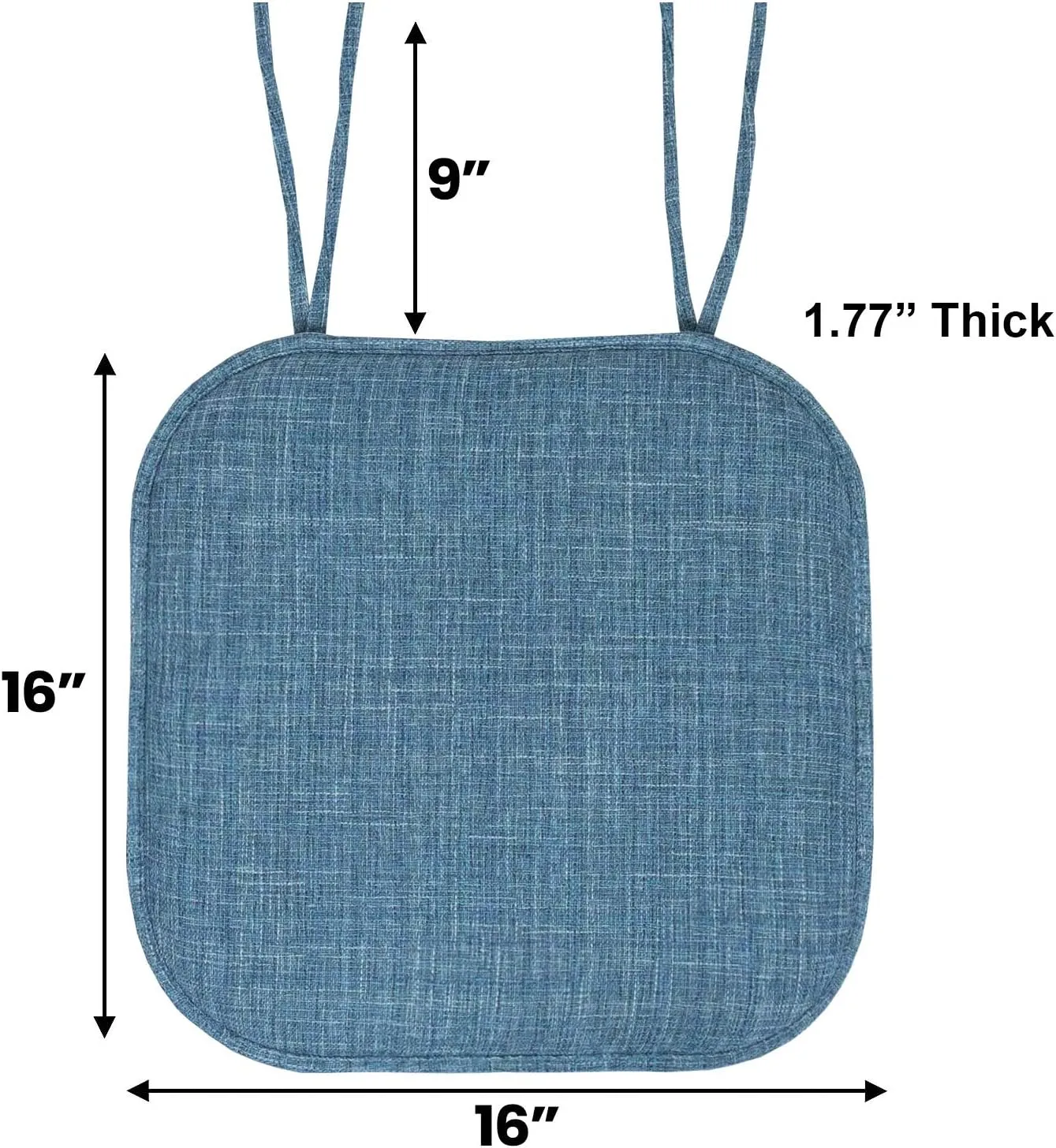 Sweet Home Collection Chair Cushion Memory Foam Pads with Ties Honeycomb Pattern Slip Non Skid Rubber Back Rounded Square 16" x 16" Seat Cover, 4 Pack, Aria Blue