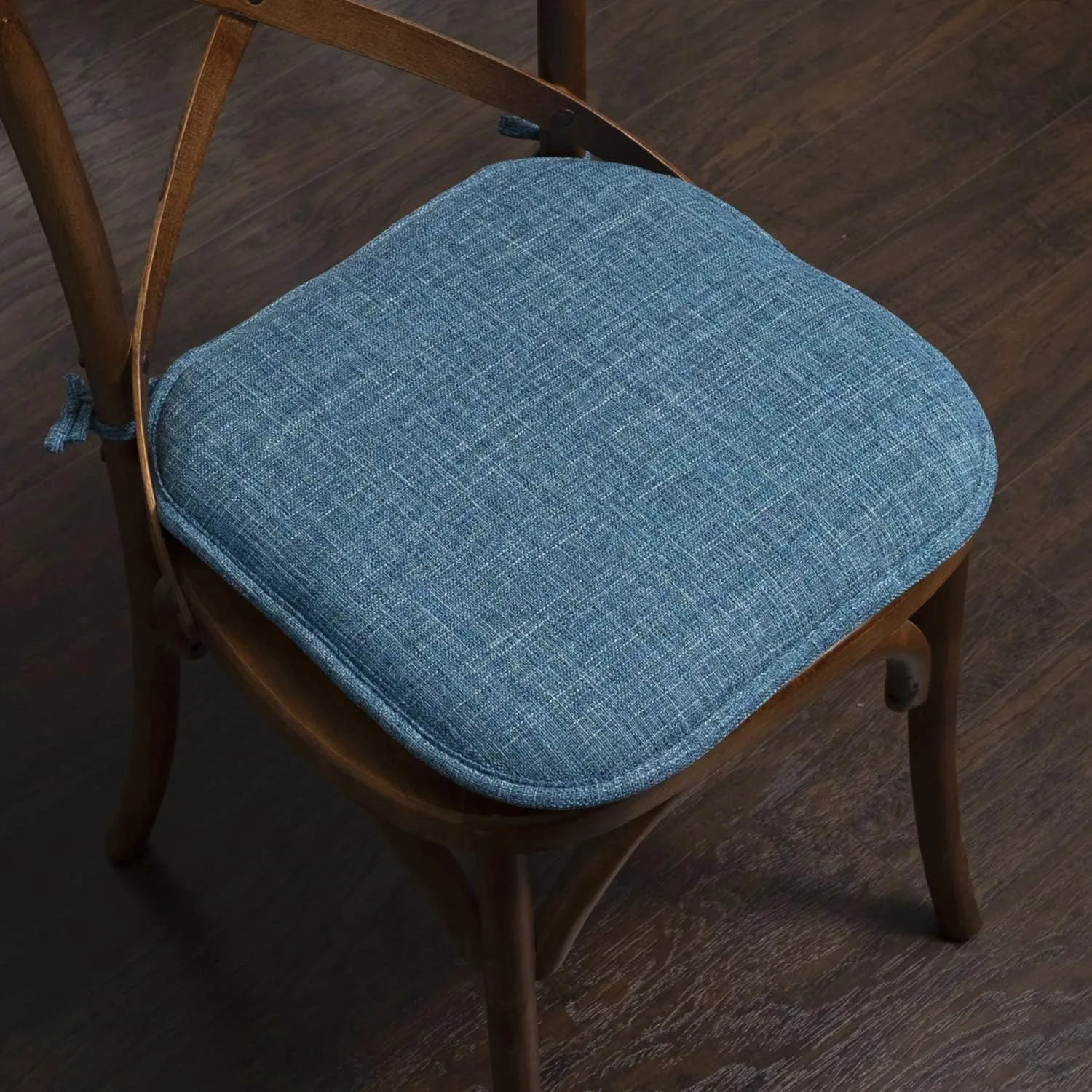 Sweet Home Collection Chair Cushion Memory Foam Pads with Ties Honeycomb Pattern Slip Non Skid Rubber Back Rounded Square 16" x 16" Seat Cover, 4 Pack, Aria Blue
