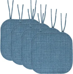 Sweet Home Collection Chair Cushion Memory Foam Pads with Ties Honeycomb Pattern Slip Non Skid Rubber Back Rounded Square 16" x 16" Seat Cover, 4 Pack, Aria Blue