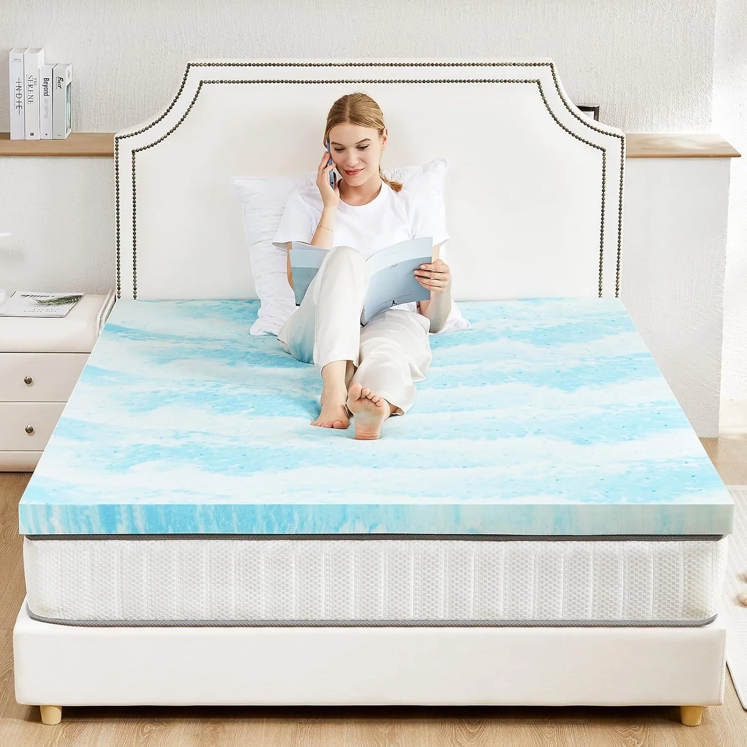 Sweetcrispy Mattress Topper Full, 3 Inch Thick Memory Foam Gel Infused Cooling Toppers Pad for Full Size Bed, Sleeper Sofa, RV, Camper, CertiPUR US Certified, Ventilated and Breathable, Blue, Full
