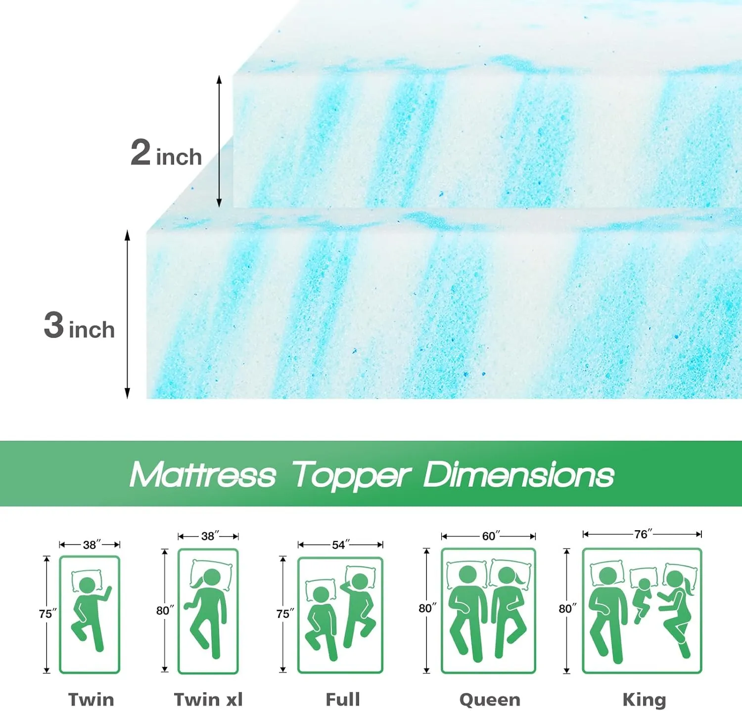 Sweetcrispy Mattress Topper Full, 3 Inch Thick Memory Foam Gel Infused Cooling Toppers Pad for Full Size Bed, Sleeper Sofa, RV, Camper, CertiPUR US Certified, Ventilated and Breathable, Blue, Full