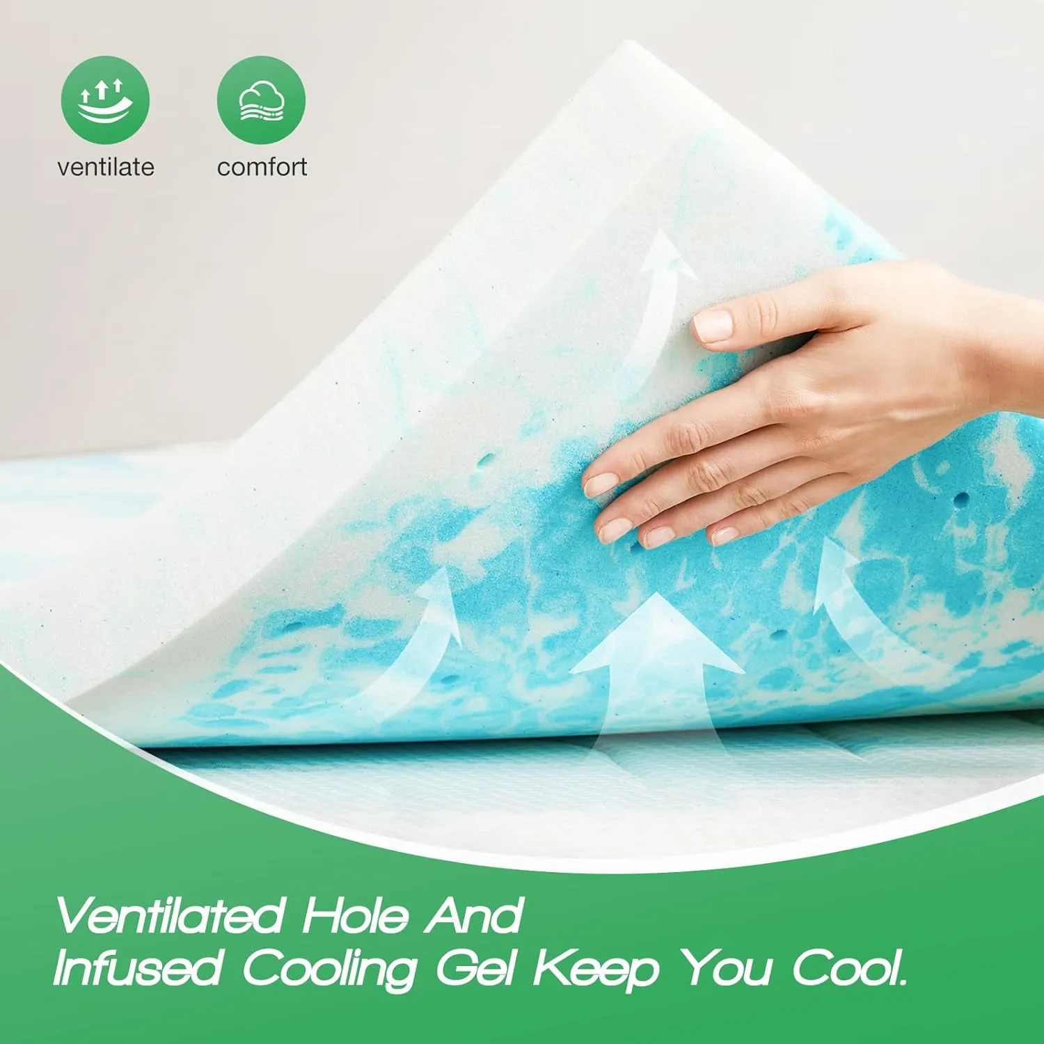 Sweetcrispy Mattress Topper King, 2 Inch Thick Memory Foam Gel Infused Cooling Toppers Pad for King Size Bed, Sleeper Sofa, RV, Camper, CertiPUR US Certified, Ventilated and Breathable