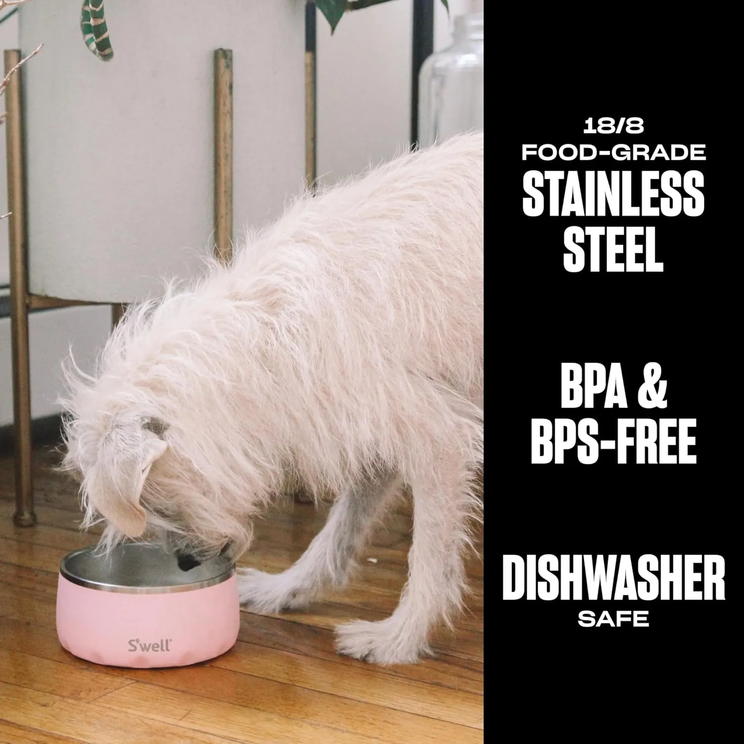 S'well Stainless Steel Pet Bowl, 16oz, Pink Topaz, for Small to Medium Size Dogs, Mess Free Design with Non Slip Rubber Bottom, Dishwasher Safe, BPA Free
