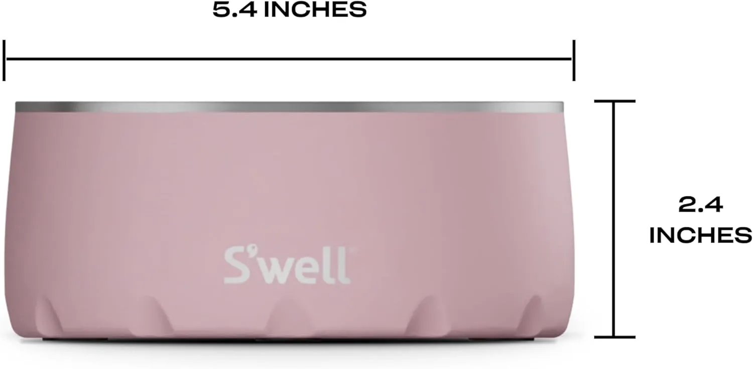 S'well Stainless Steel Pet Bowl, 16oz, Pink Topaz, for Small to Medium Size Dogs, Mess Free Design with Non Slip Rubber Bottom, Dishwasher Safe, BPA Free