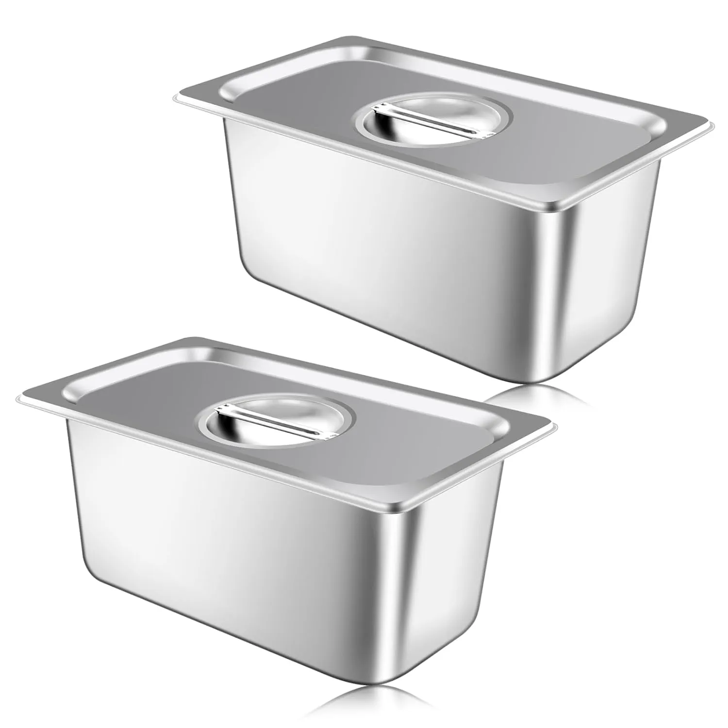 tchrules 2 Pack Hotel Pan With Lids, Steam Table Pans 1/3 Size x 6 Inch Deep, Commercial Stainless Steel Pan, Restaurant Steam Table Pans