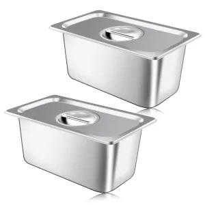 tchrules 2 Pack Hotel Pan With Lids, Steam Table Pans 1/3 Size x 6 Inch Deep, Commercial Stainless Steel Pan, Restaurant Steam Table Pans